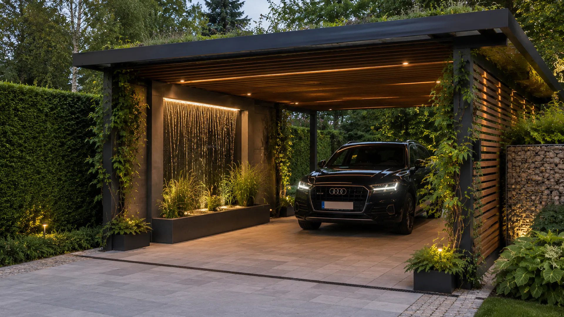 Carport mit Wasserwand