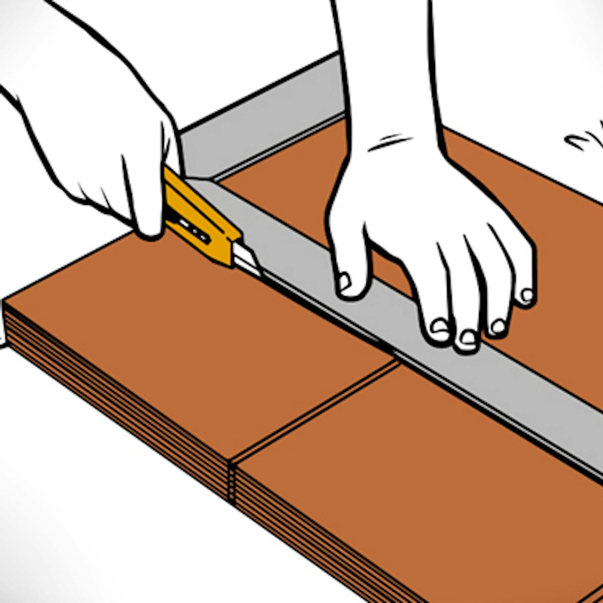 Zuschnitt von Bitumenschindeln mit Cuttermesser und Winkelmaß.