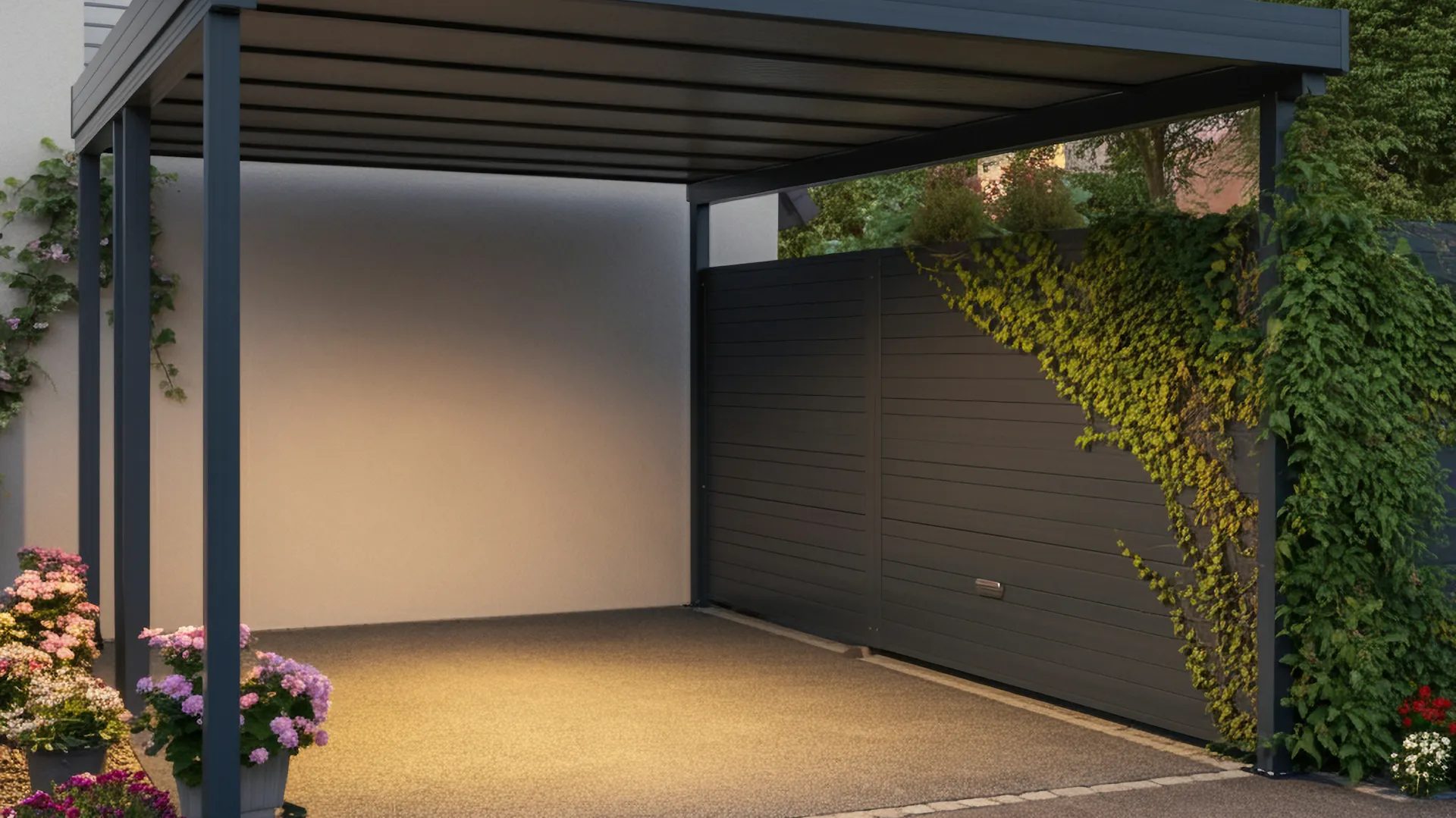 Carport am Haus mit einer Seitenwand