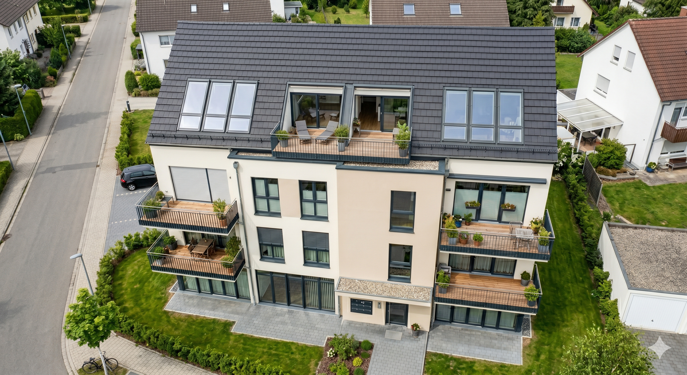 Mehrfamilienhaus mit Dachfenstern