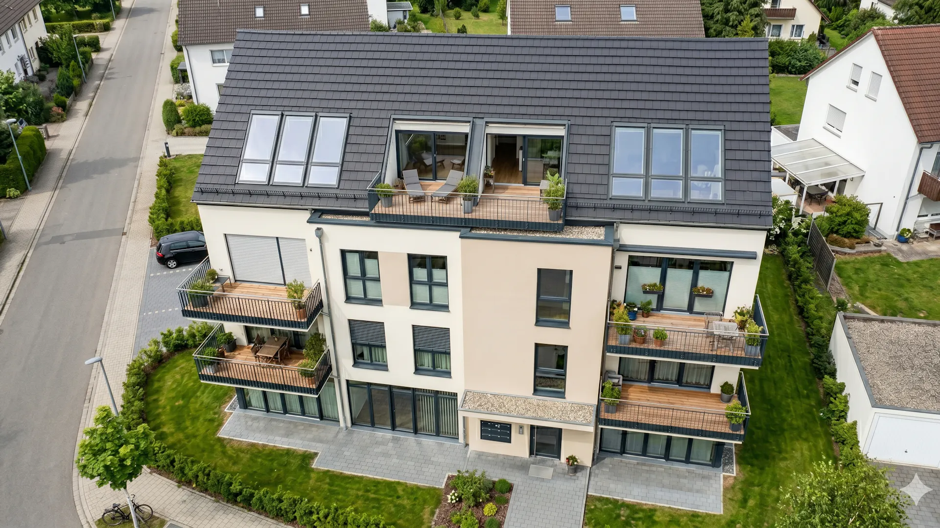 Mehrfamilienhaus mit Dachfenstern