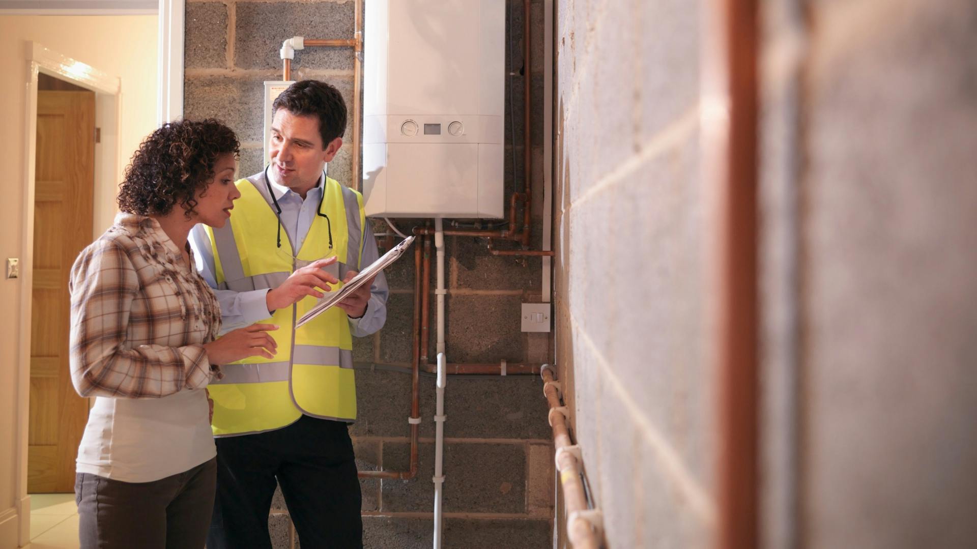 Energieberater berät Hausbesitzerin zu Heizung und Sanierung