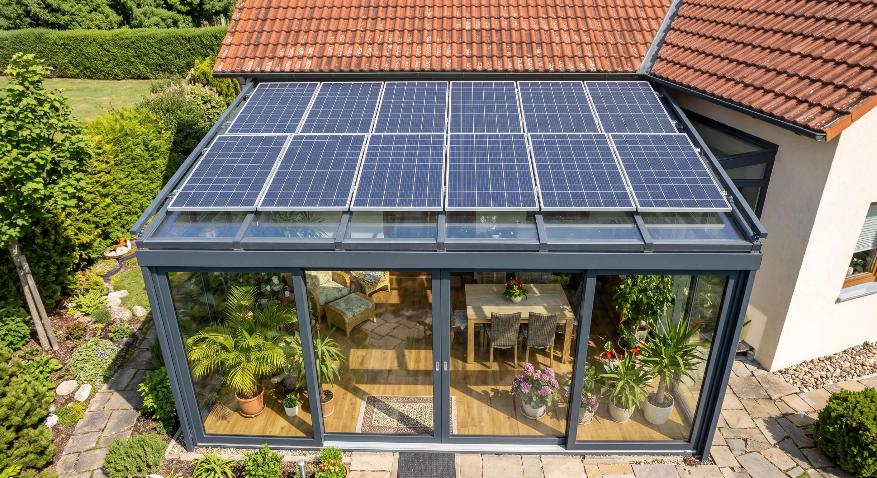 Wintergarten mit Solarmodulen