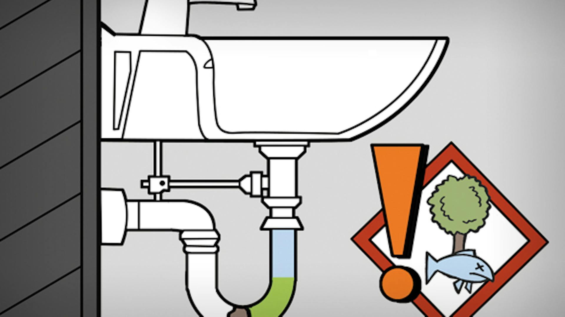 Illusztráció egy lefolyó vegyszeres tisztításához.
