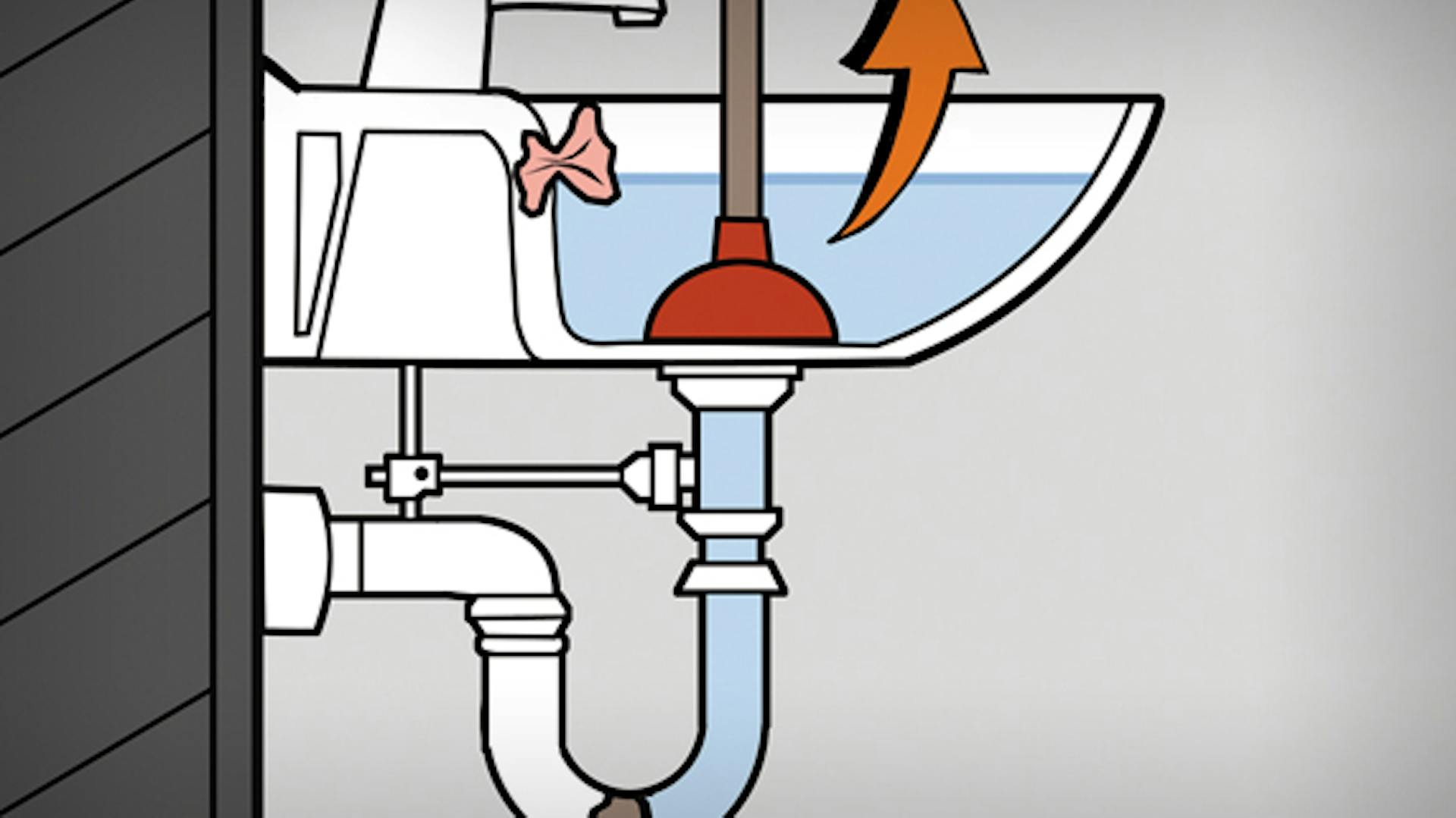 Lefolyó tisztítása WC-pumpával.