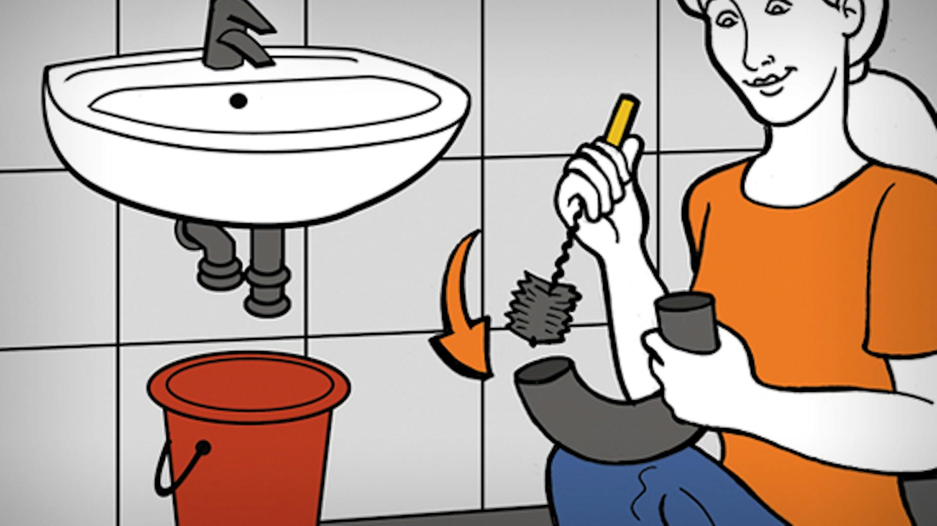 Egy barkácsoló szifont tisztít.