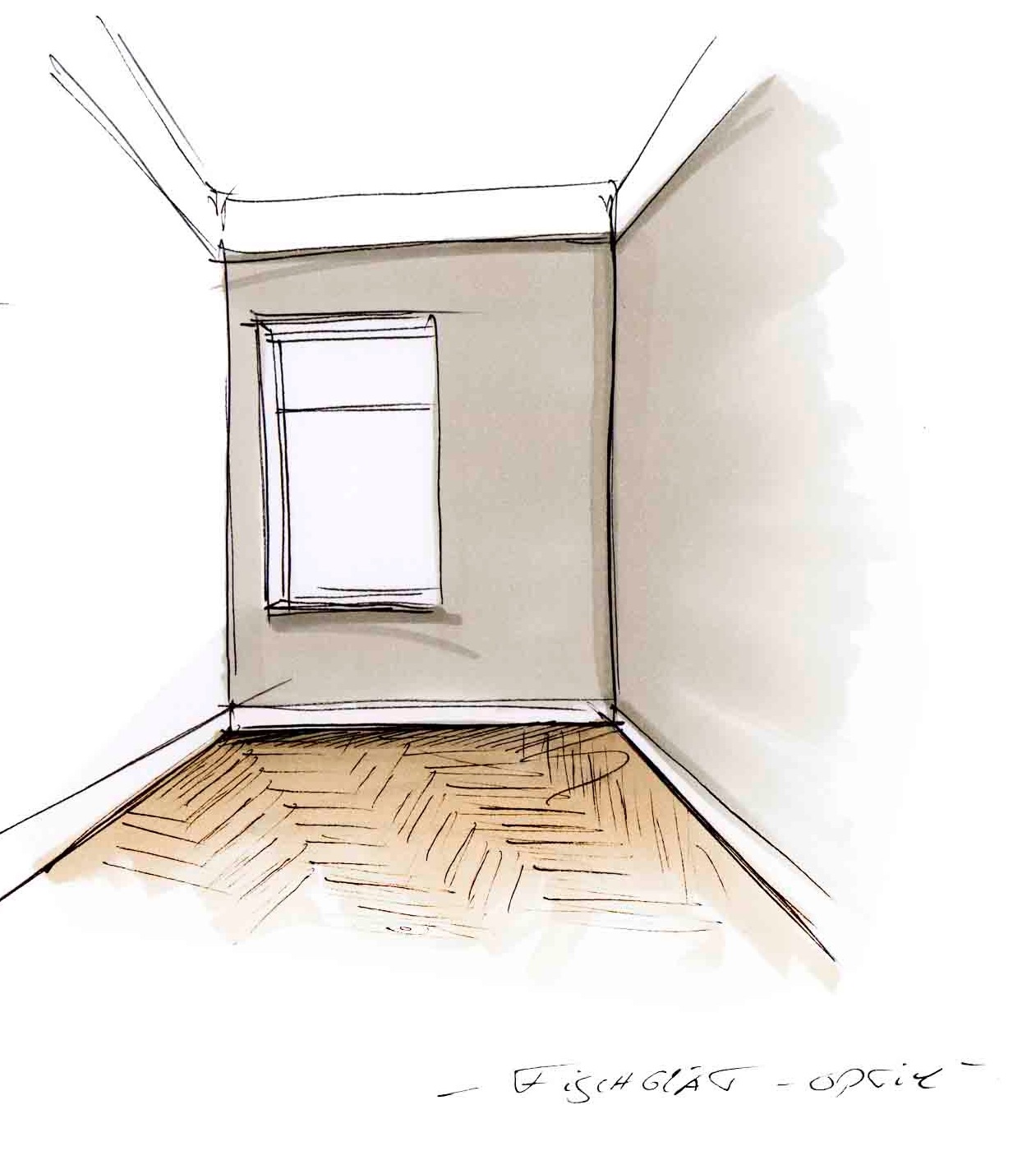 Halszálka kötésben lerakott keskeny, téglalap alakú padlólapok vázlata. 