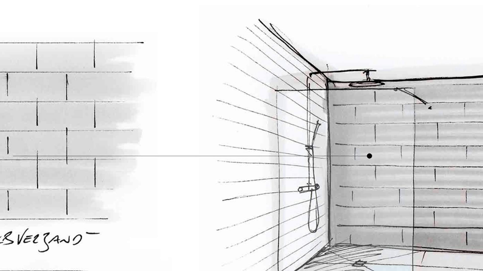 Skizze zu rechteckigen Wandfliesen im Halbverband verlegt.