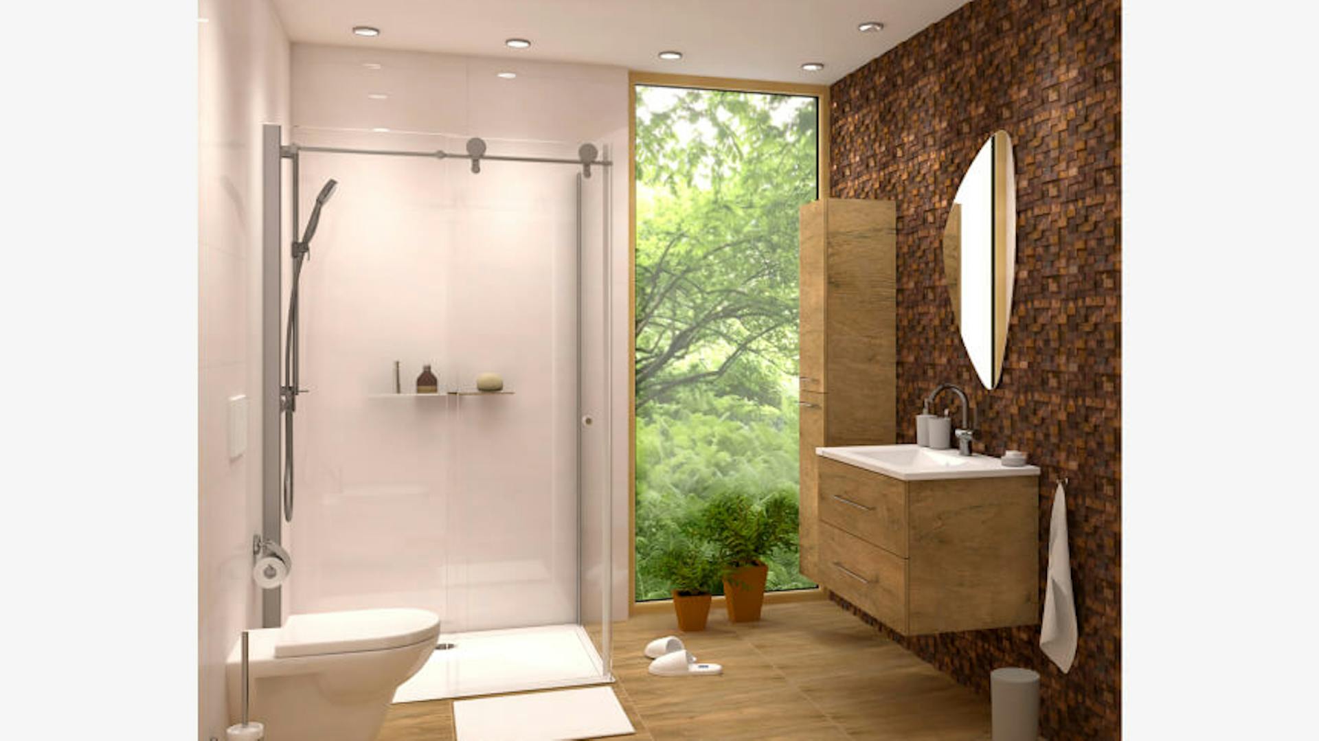 Kleines Bad in Holzoptik mit Dusche