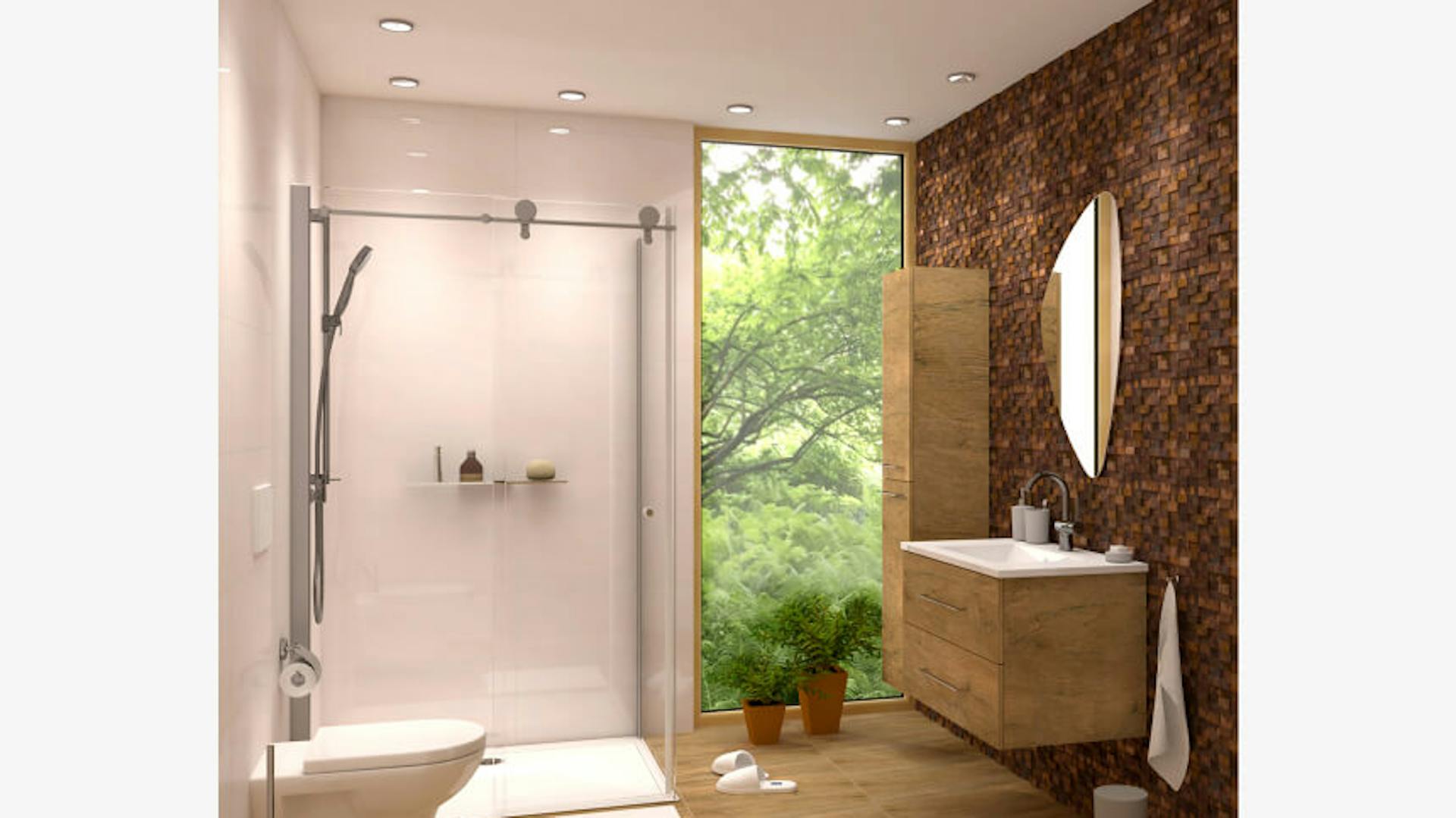 Kleines Bad in Holzoptik mit Dusche