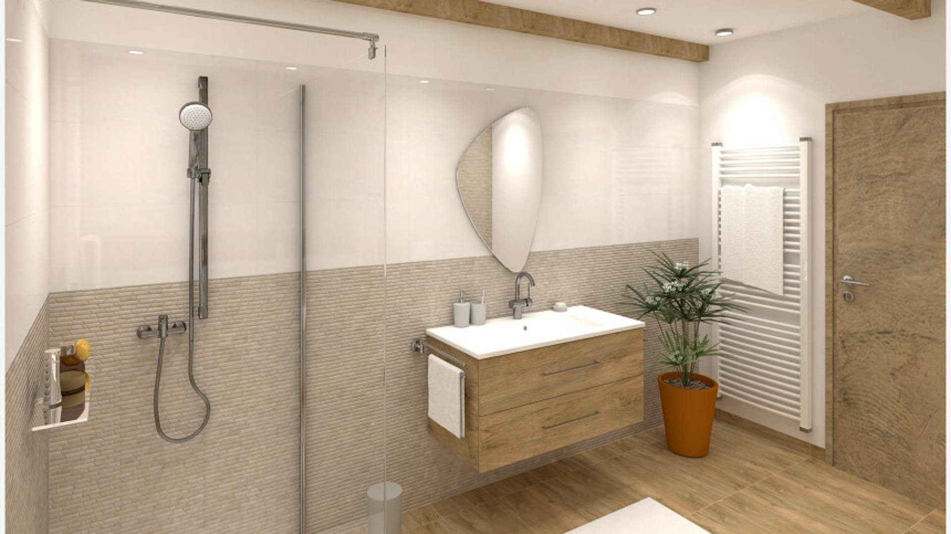 Mittelgroßes Bad in Holzoptik