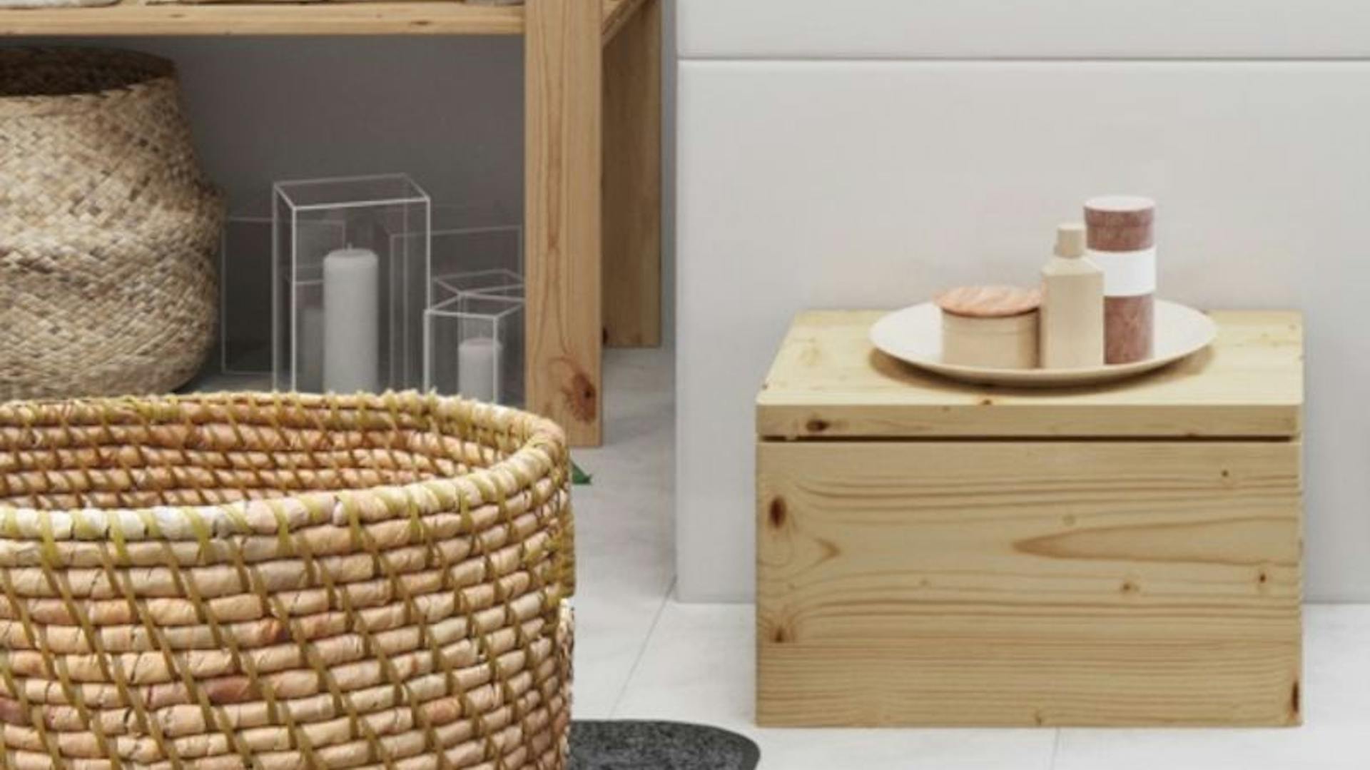 Dekoelemente aus Holz im Badezimmer.