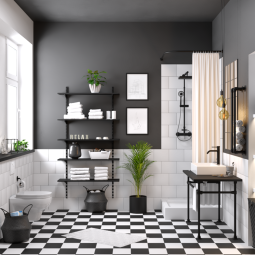 Bad im Industrial-Style in Schwarz-Weiß
