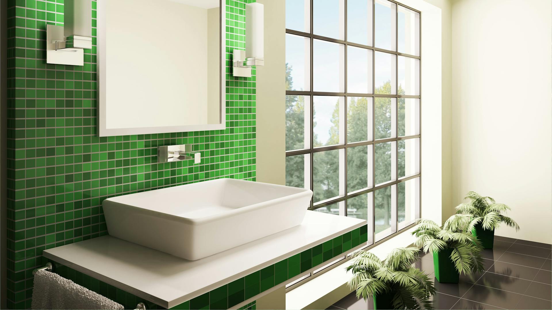 Weißes Badezimmer mit grüner Wand.