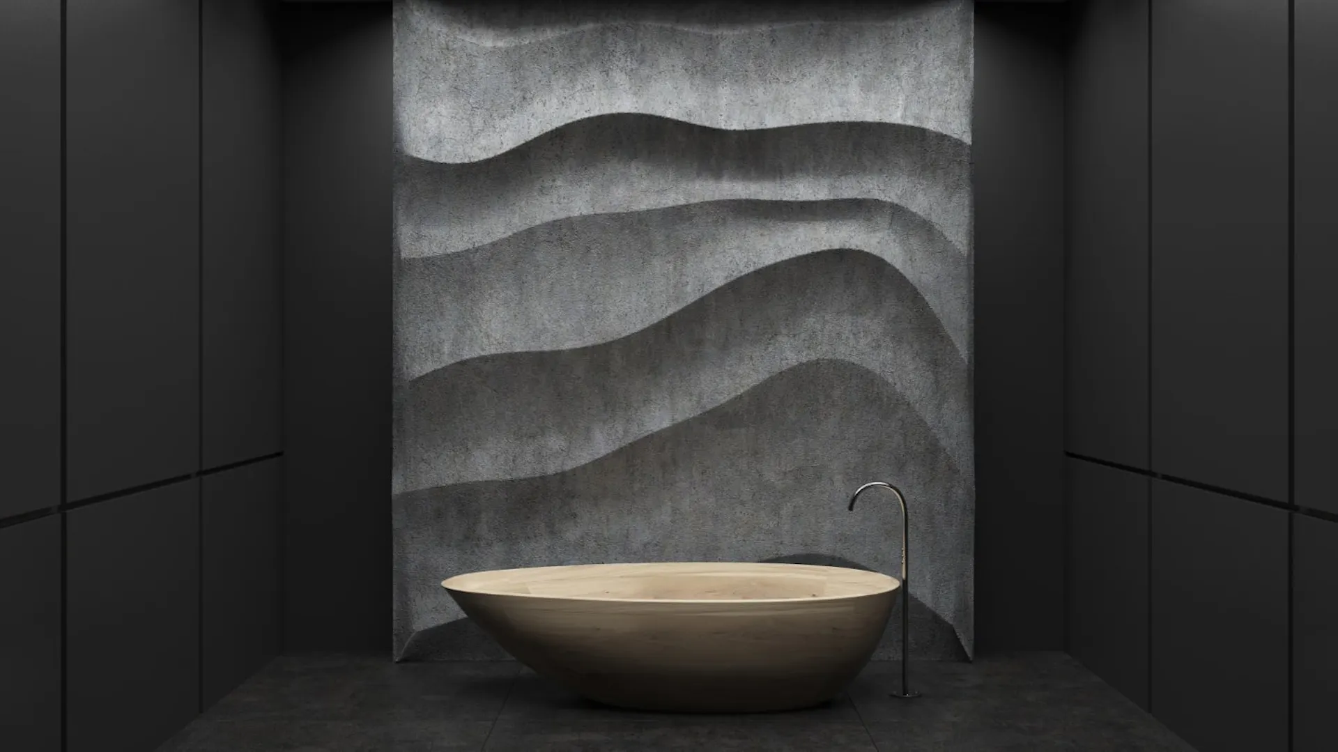 Grau-schwarzes Badezimmer.