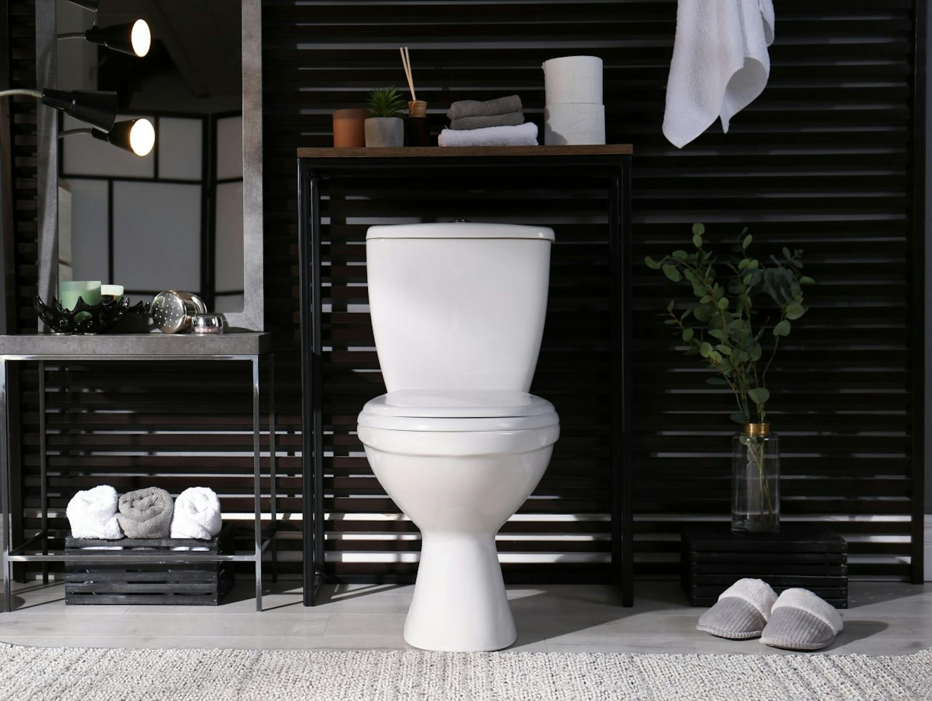 Aufputz-WC in dunklem Badezimmer