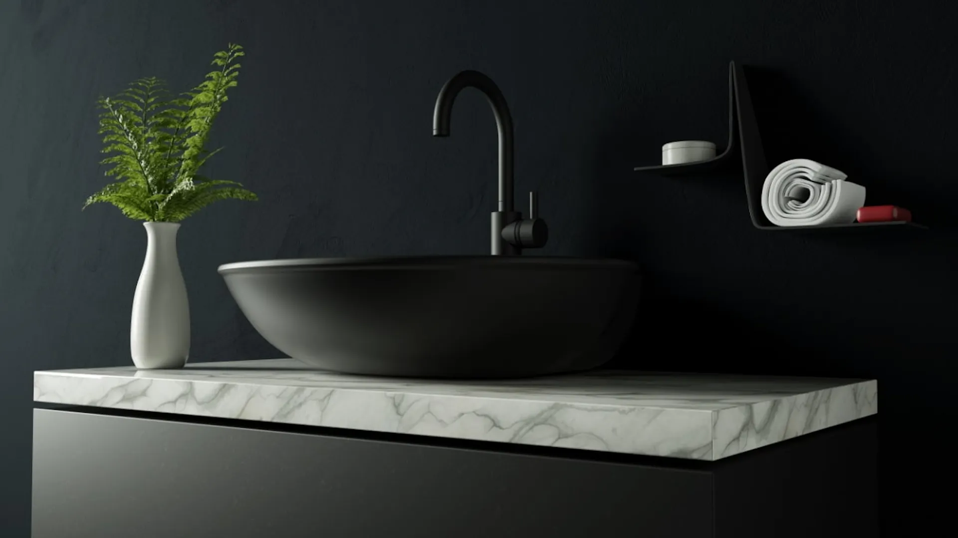 Schwarzes Waschbecken.