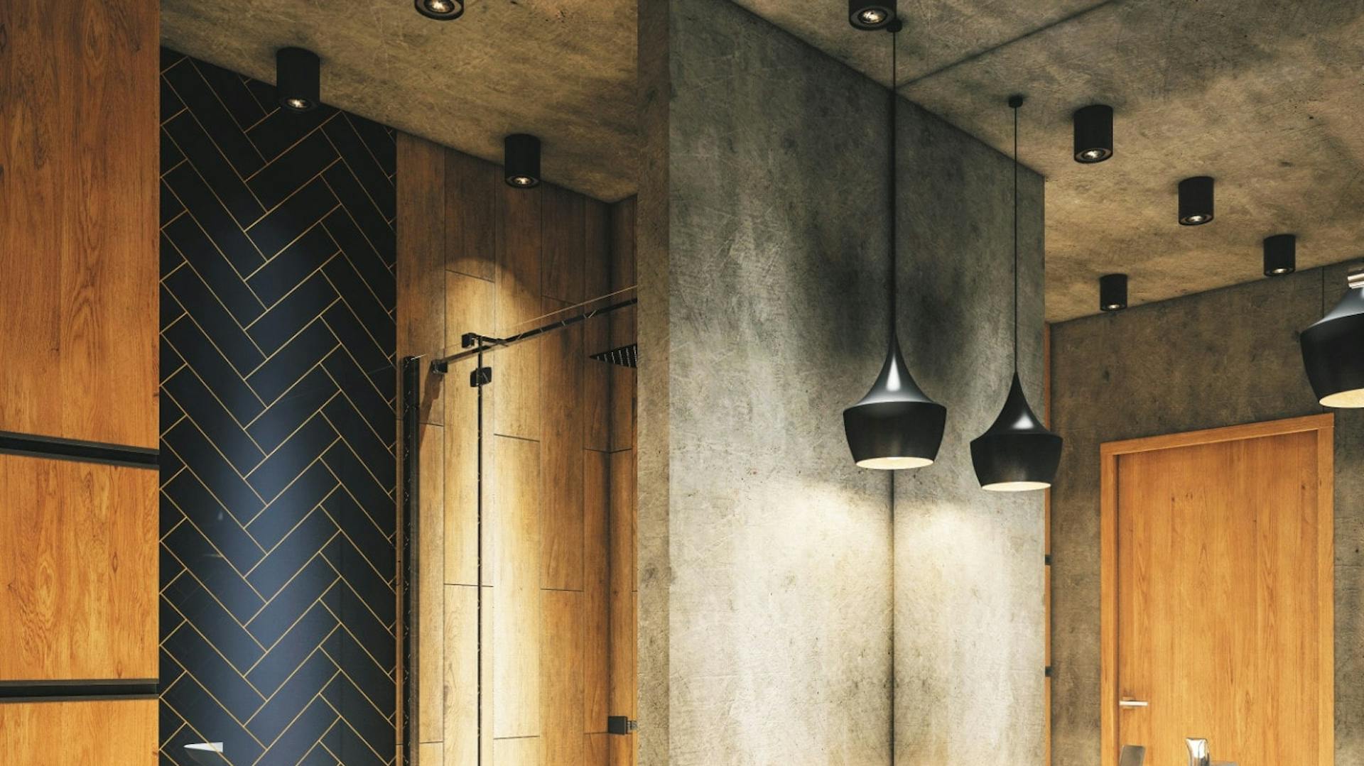 Ein Badezimmer mit LED-Spots und LED-Pendelleuchten