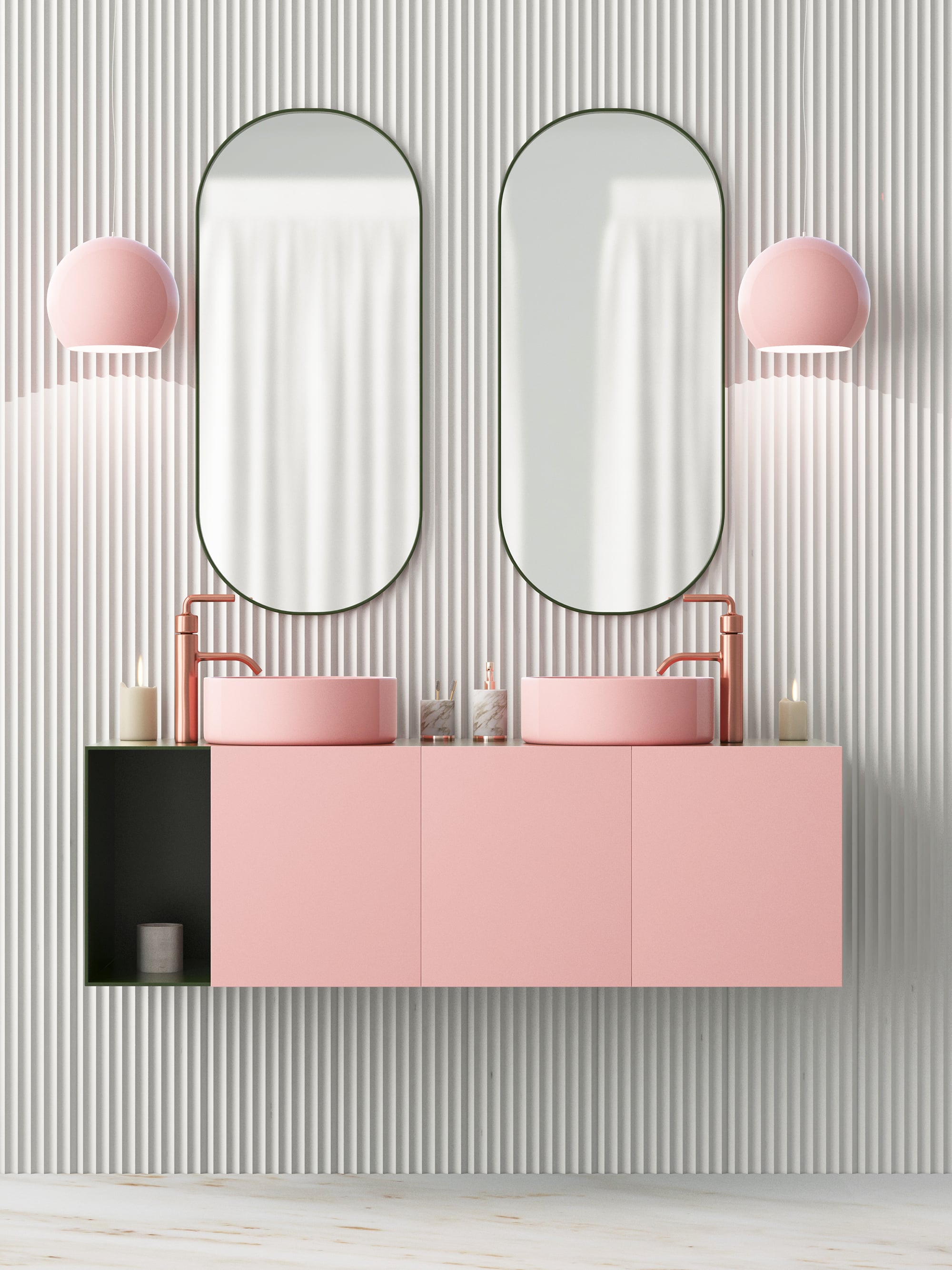 Design-Waschtisch in sanftem Rosa.