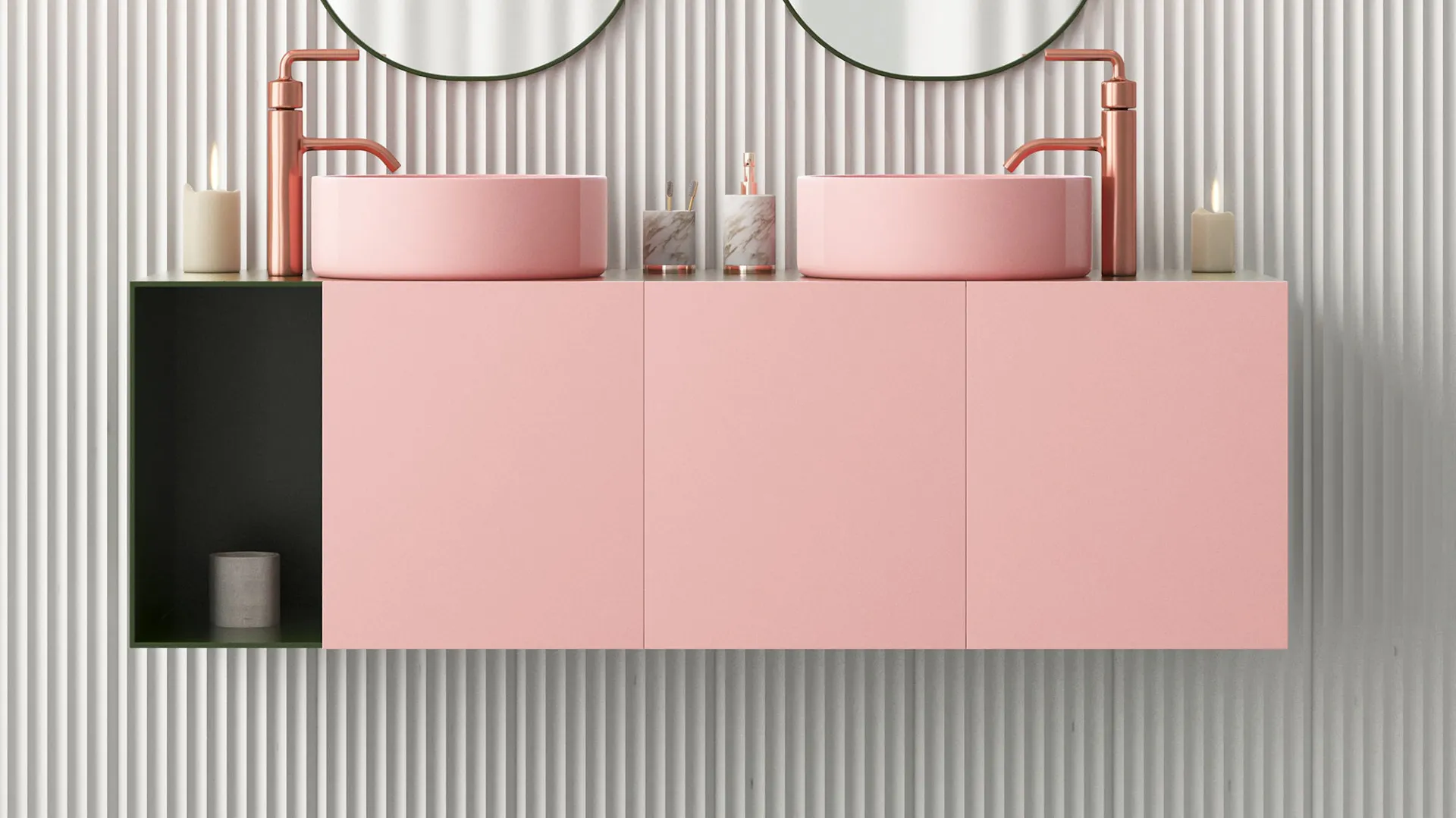 Design-Waschtisch in sanftem Rosa.