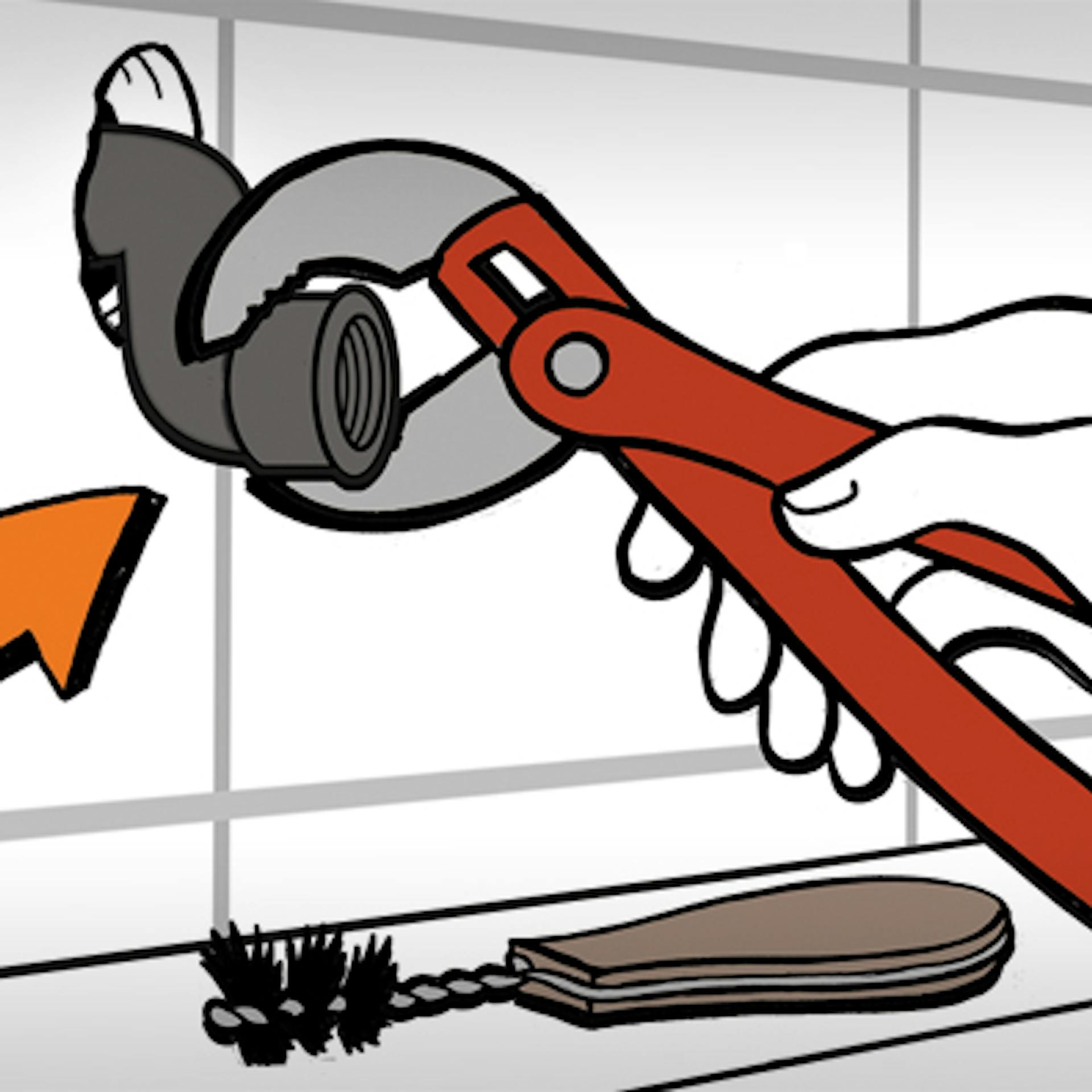 Alter S-Bogen wird mithilfe einer Rohrzange aus der Wand geschraubt.