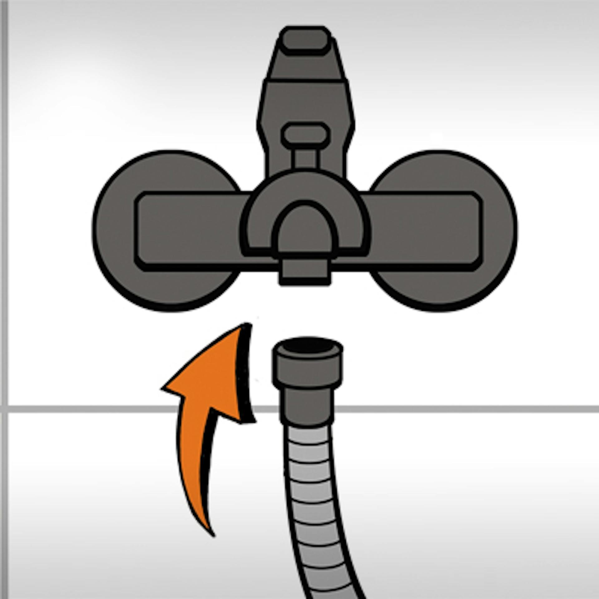 Der Brauseschlauch wird wieder an die Mischbatterie angebracht.