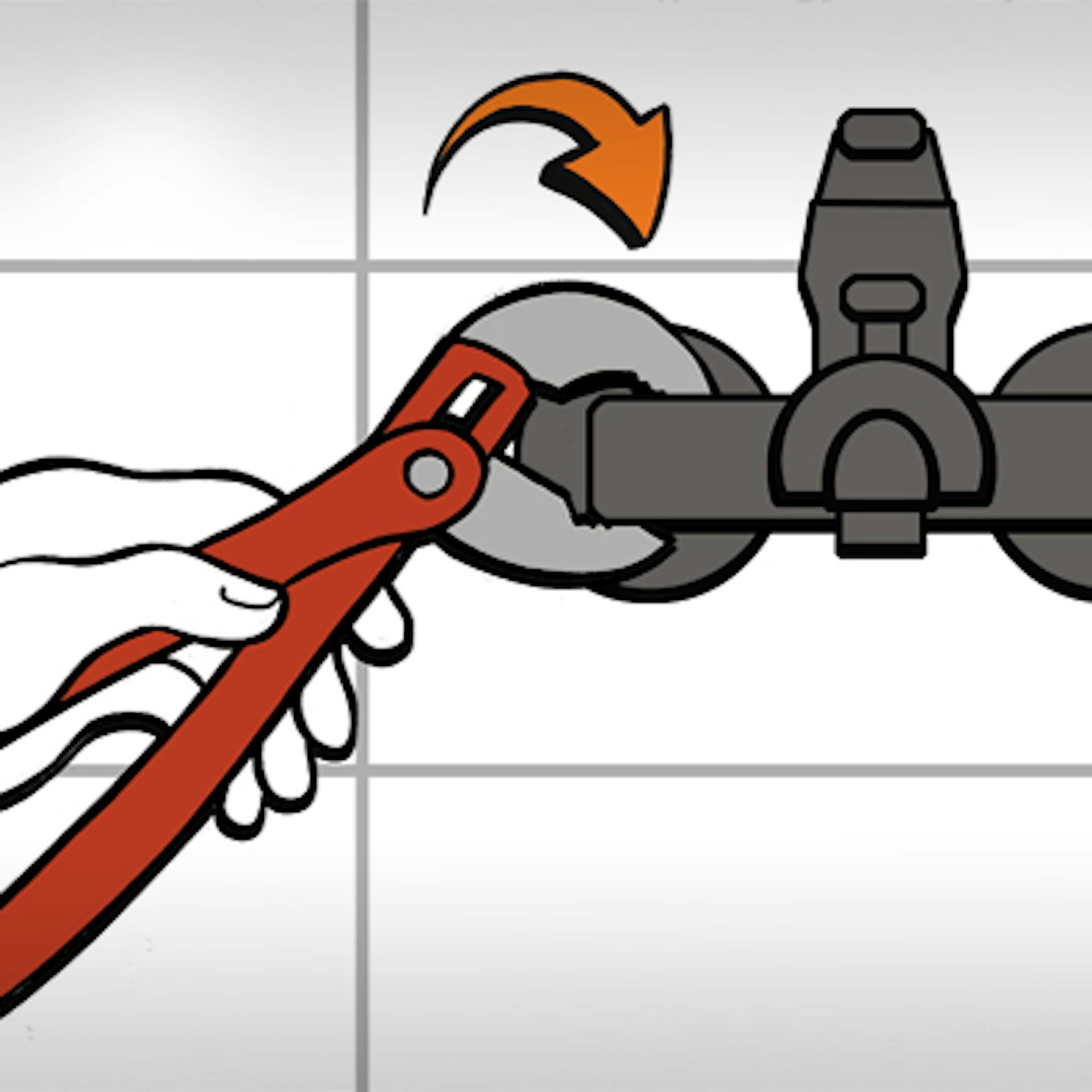 Die neue Mischbatterie wird mit Armaturenzange befestigt.