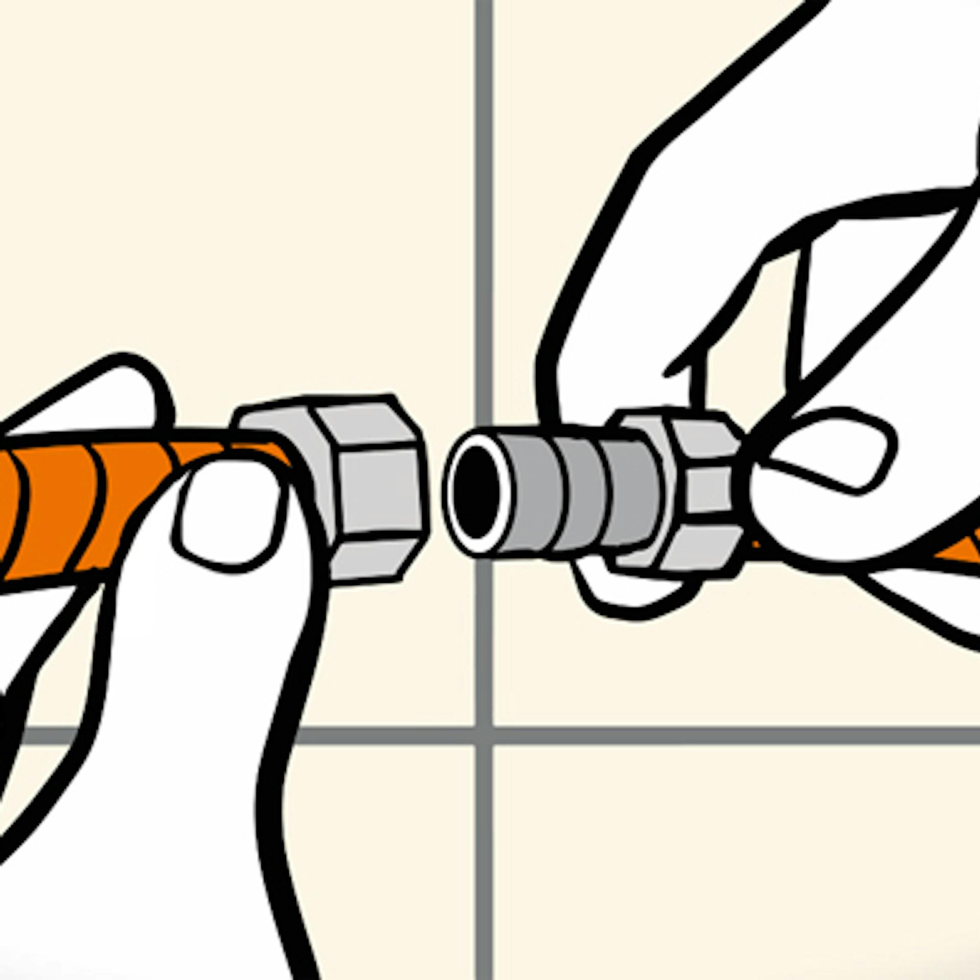 Heimwerker verlängert Duschschlauch mit Dichtungsring.
