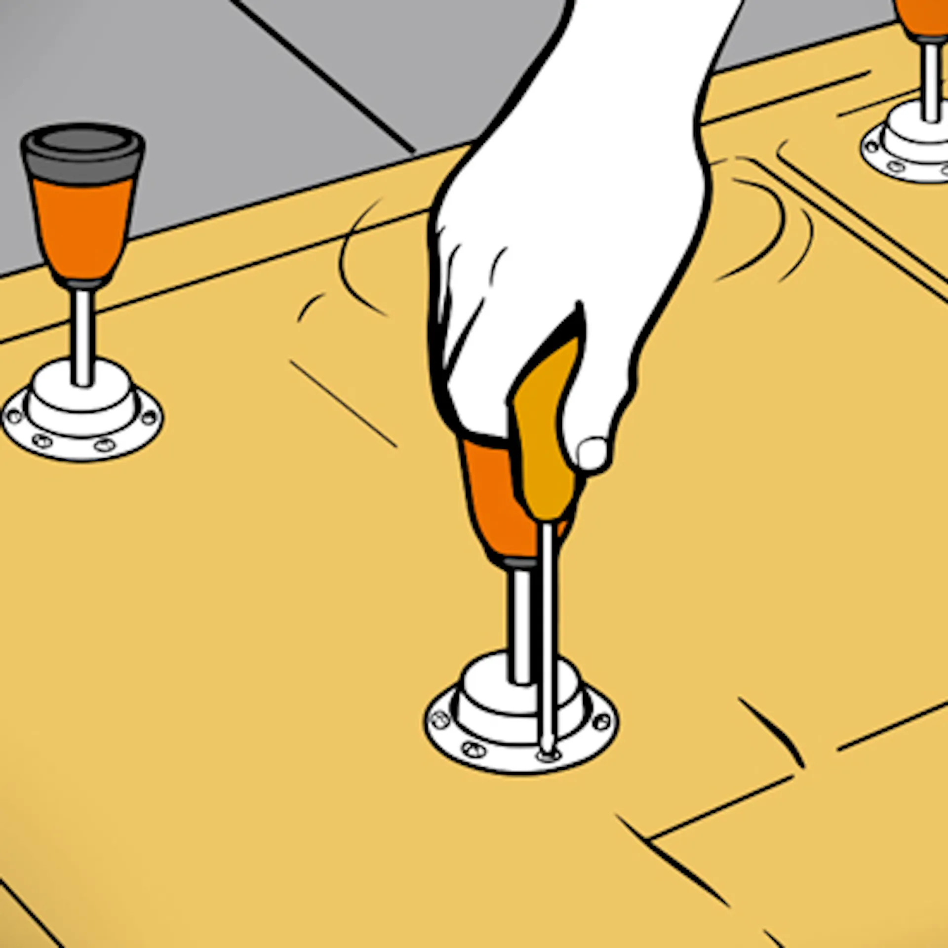 A barkácsoló felszereli a zuhanytálca lábait.