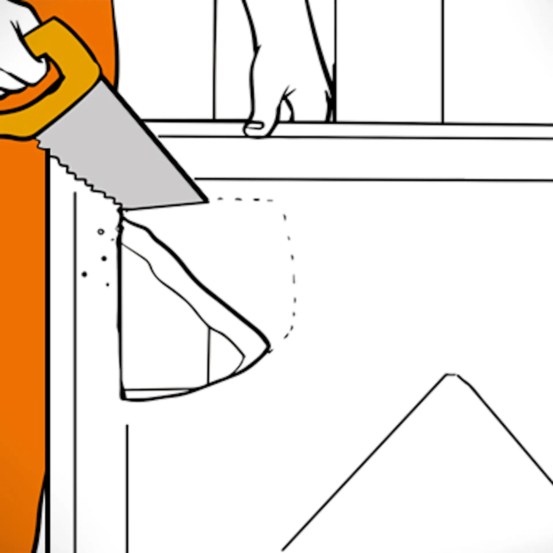 A barkácsoló fűrésszel méretre vágja a tálcatartót.