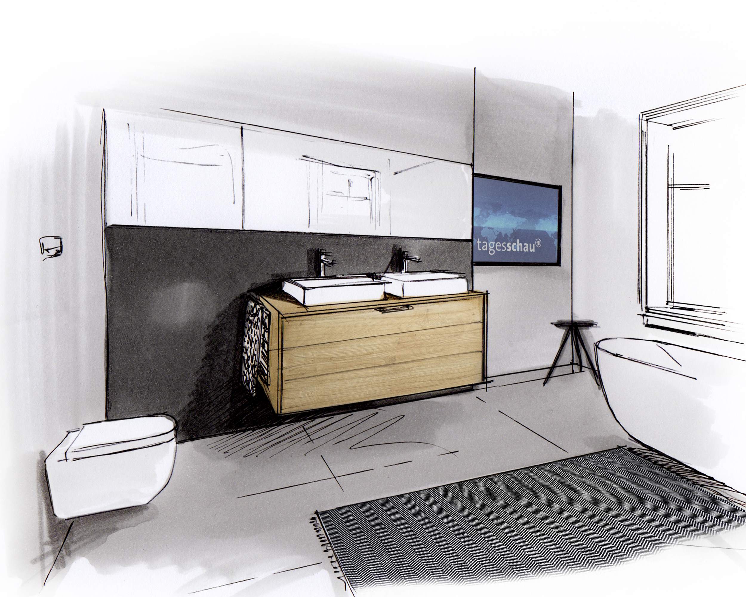 Antracit pala csempe egy modern fürdőszobában.