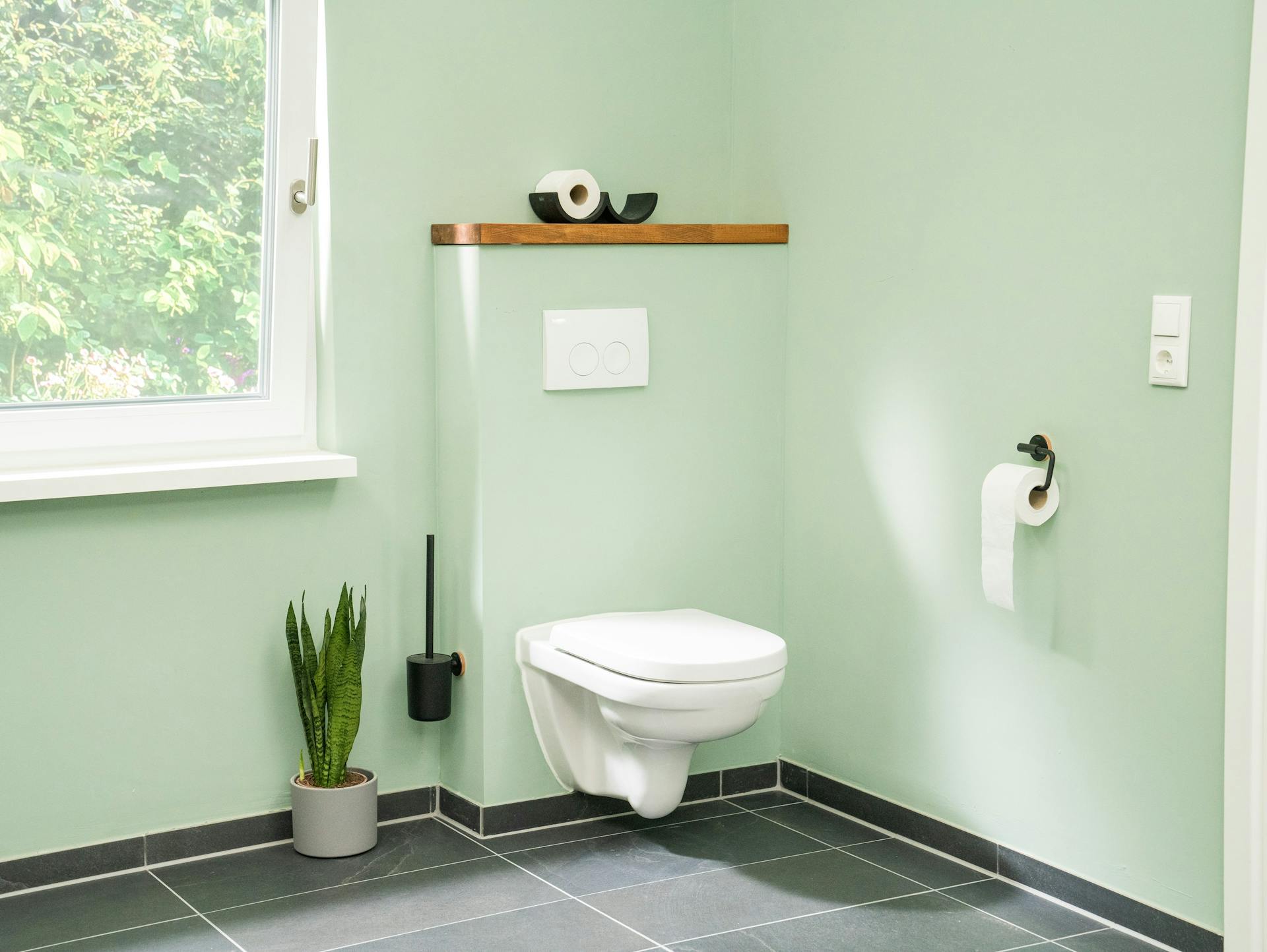 WC mit Toilettenpapierhalter und Bürste