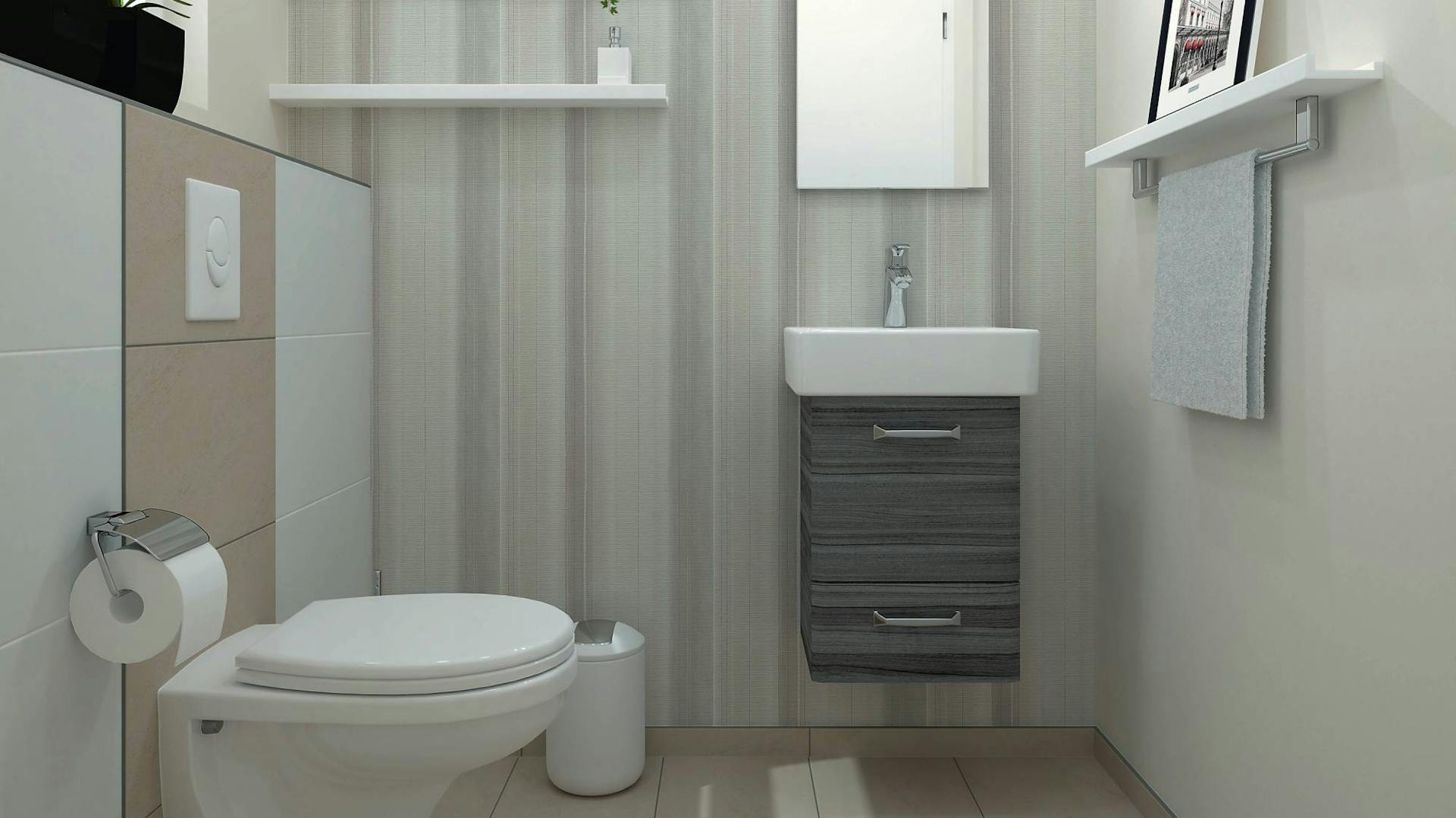 Helles Gäste-WC mit Toilette und Waschbecken