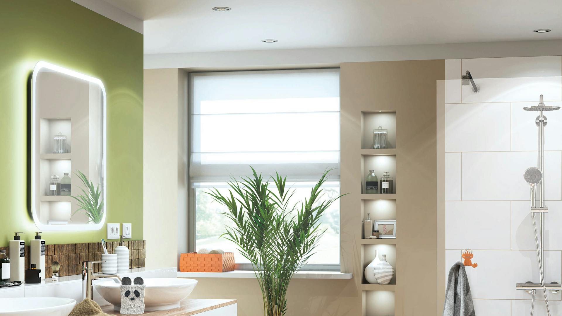 Illuminazione a LED come luce d’accento in un bagno moderno.