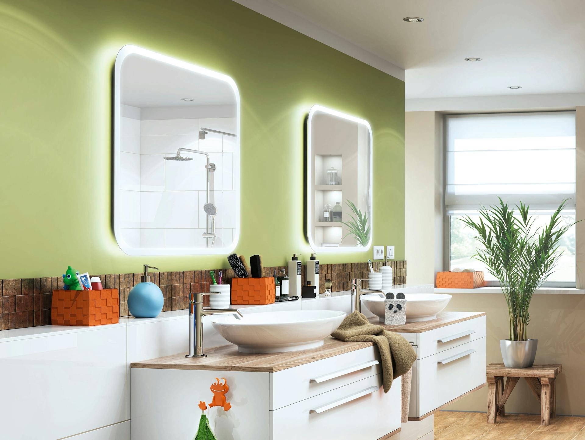 L'illuminazione dello specchio come luce funzionale nel bagno moderno.