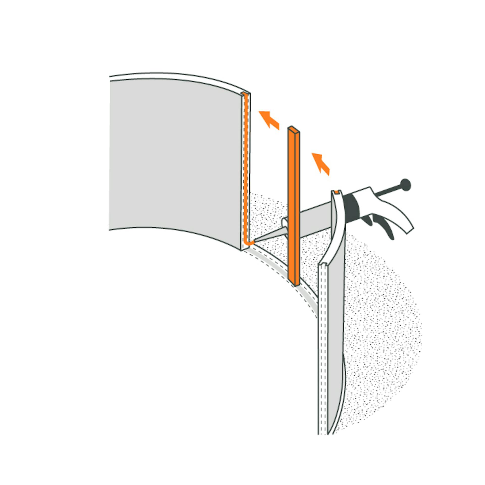 Wandstücke der Schneckendusche abdichten und einsetzen.
