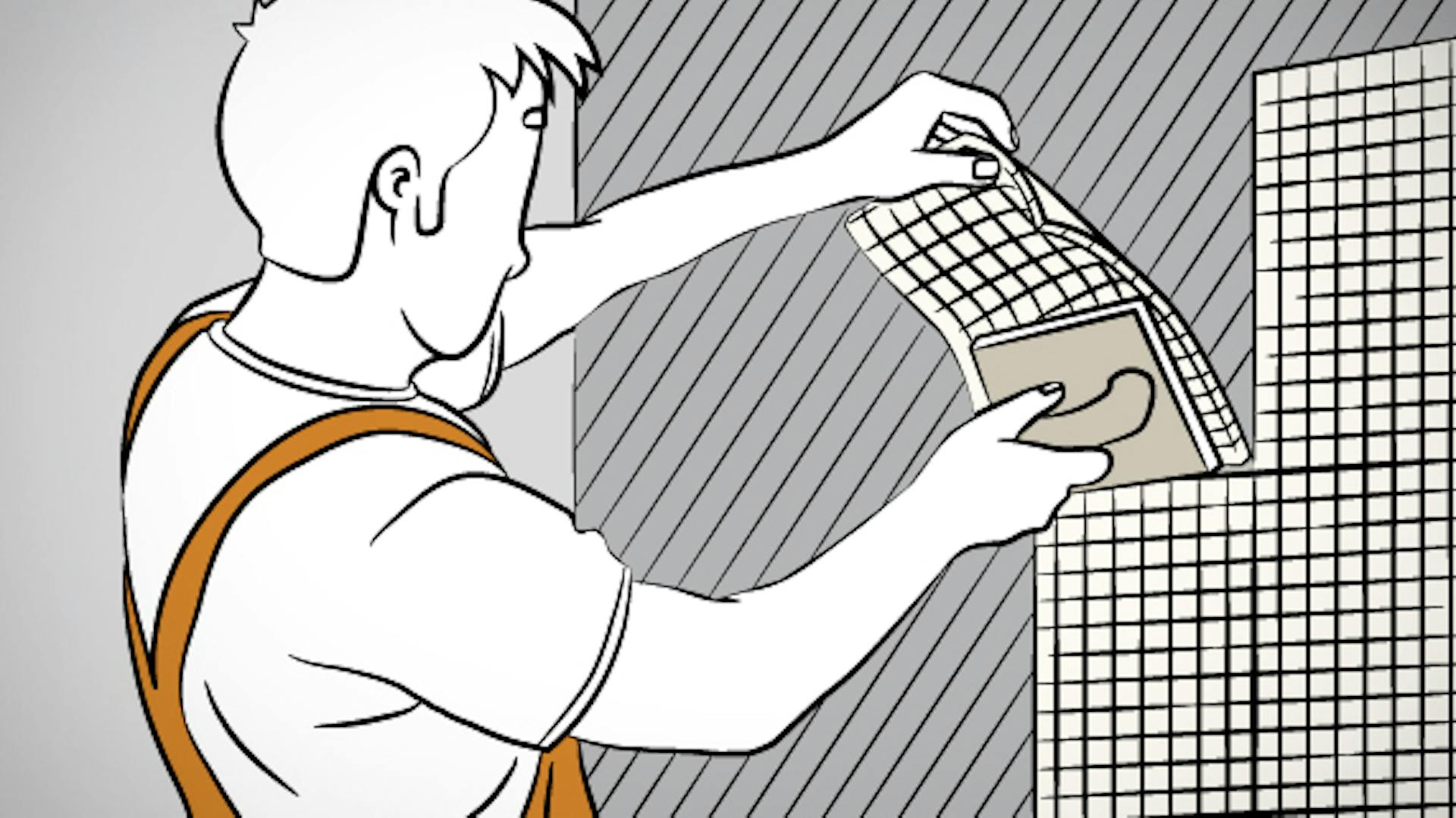 Person verlegt flexible Mosaikmatte.