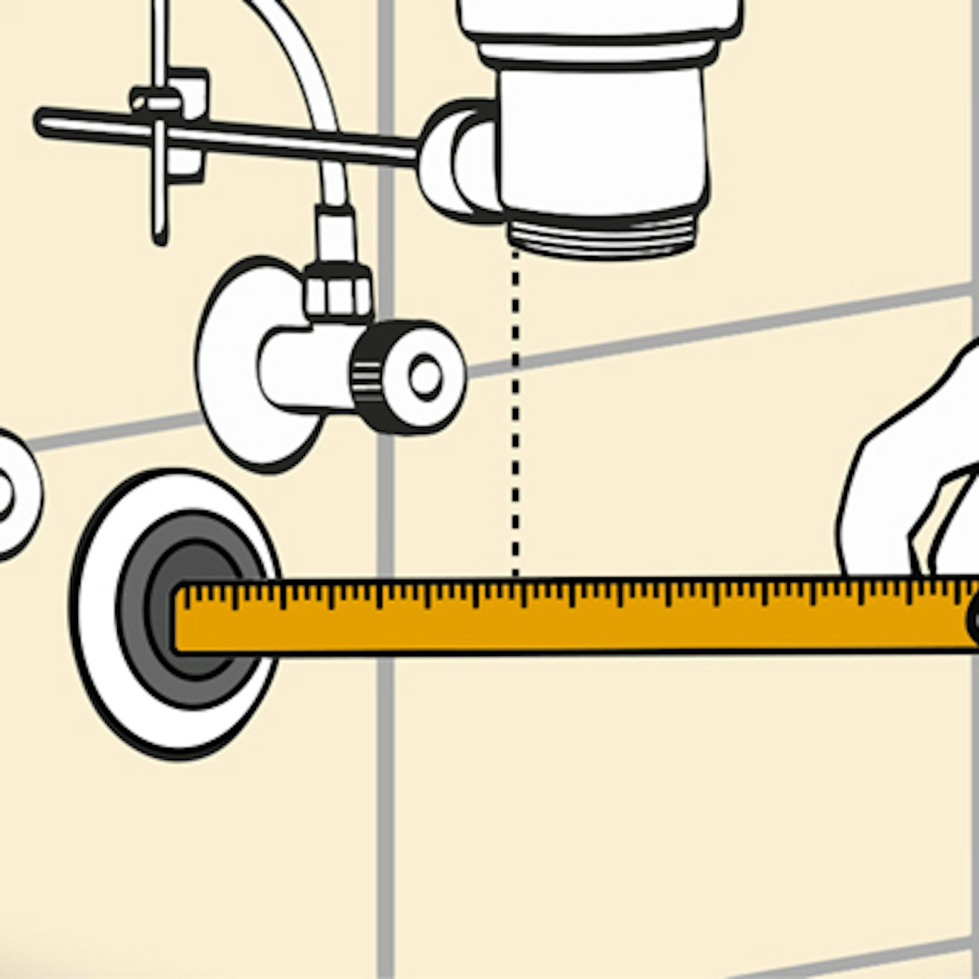 Illustration zeigt das Ausmessen der benötigten Länge eines Siphons.