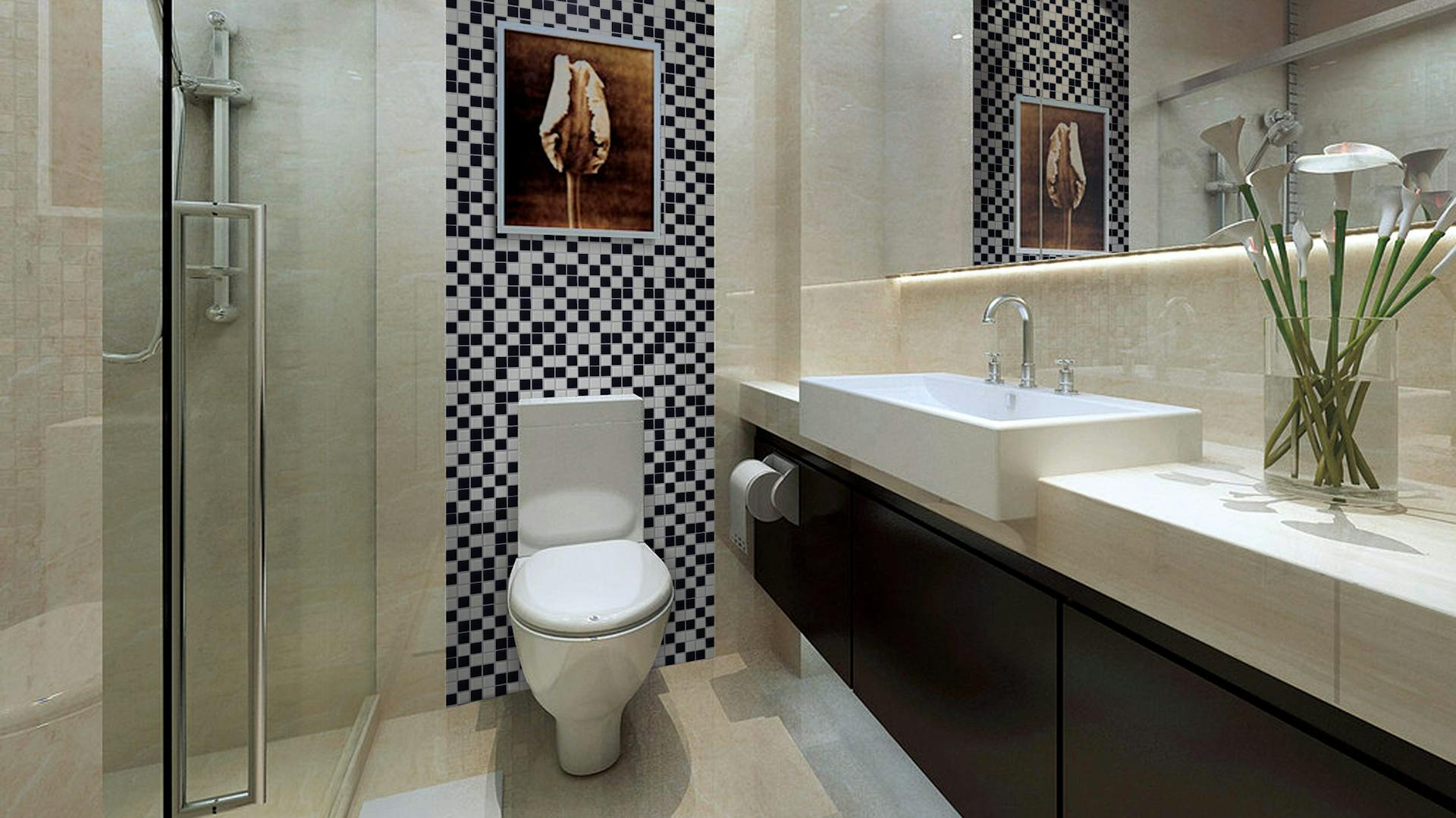 Ein Bad mit neu montiertem Stand-WC.