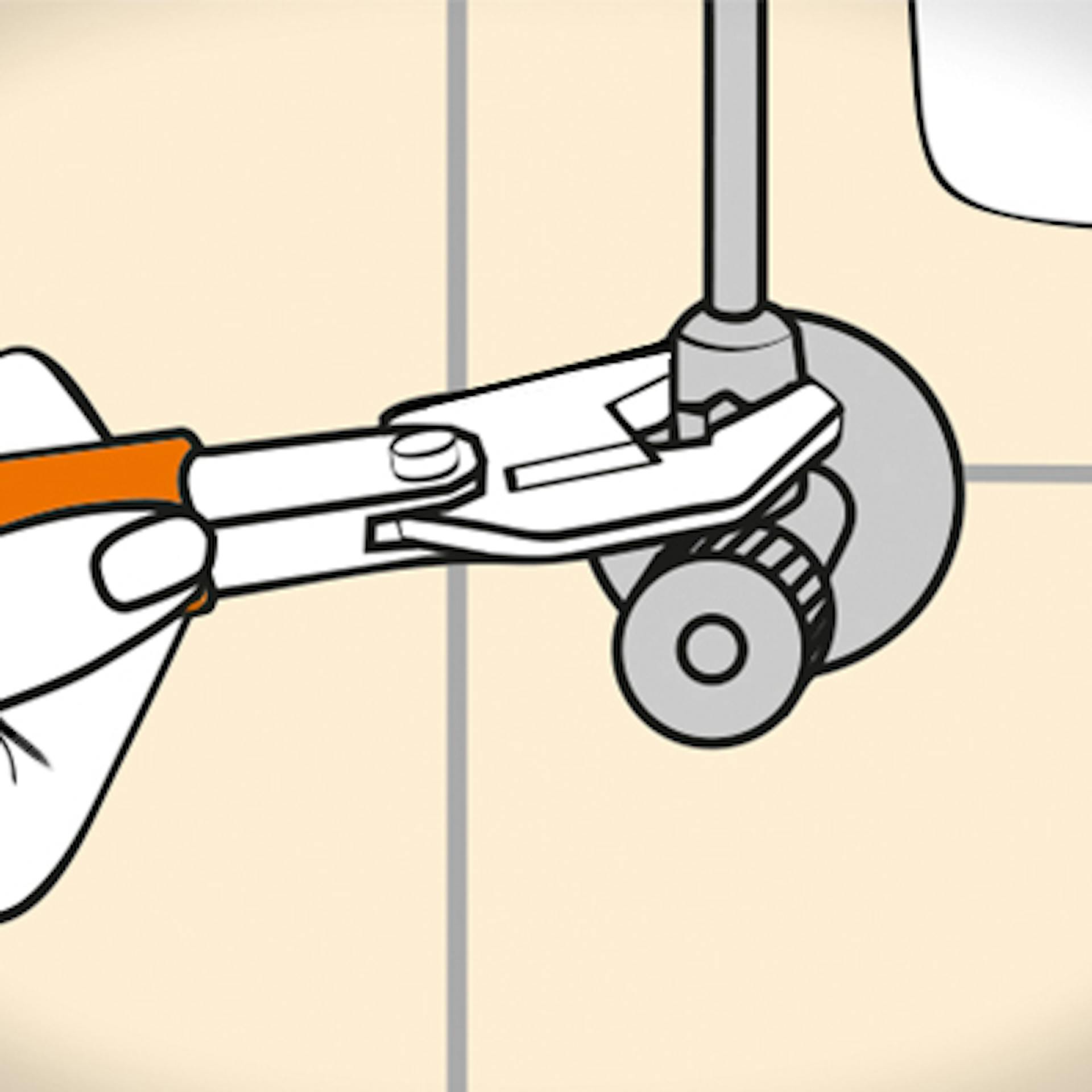 Heimwerker montiert Anschlussschläuche an Eckventilen im Wandanschluss.