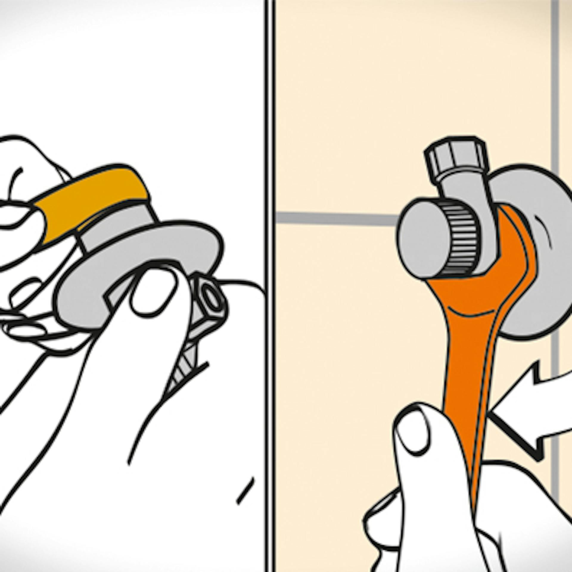 Heimwerker montiert Eckventile am Wandanschluss.