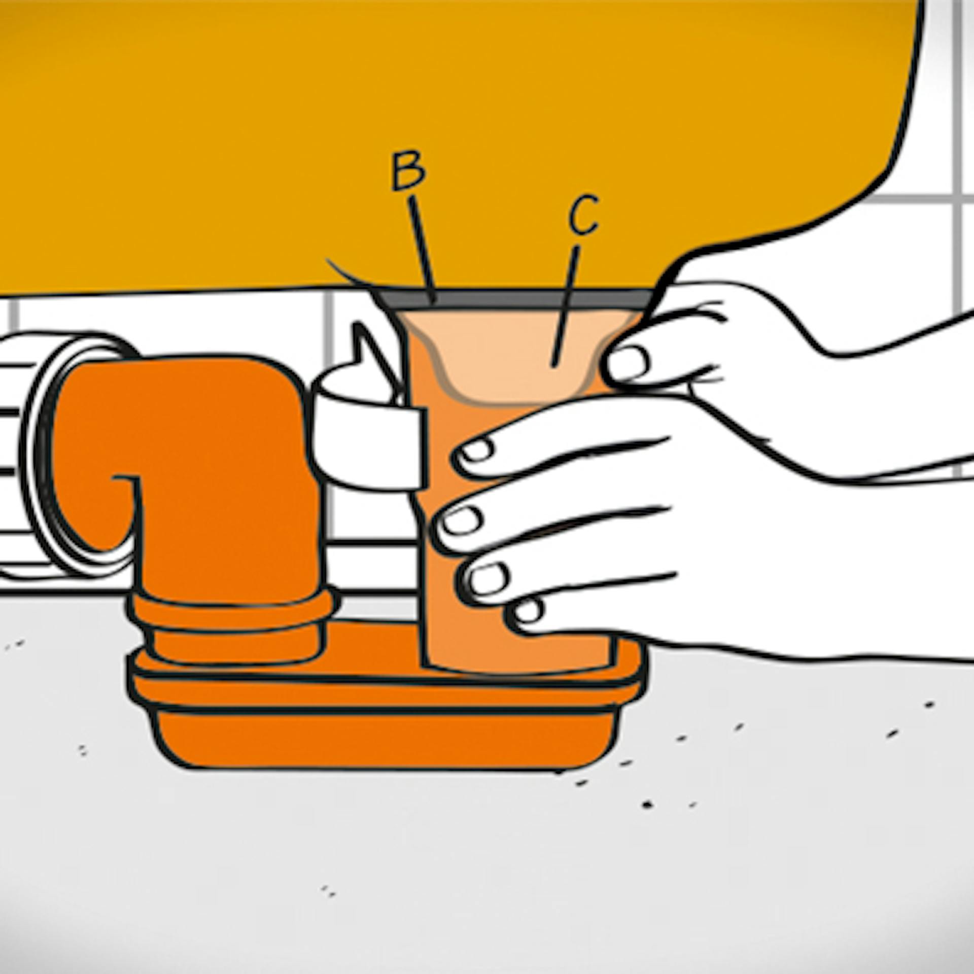 Skizze zum Anbringen eines Geruchsverschlusses an einer Duschwanne