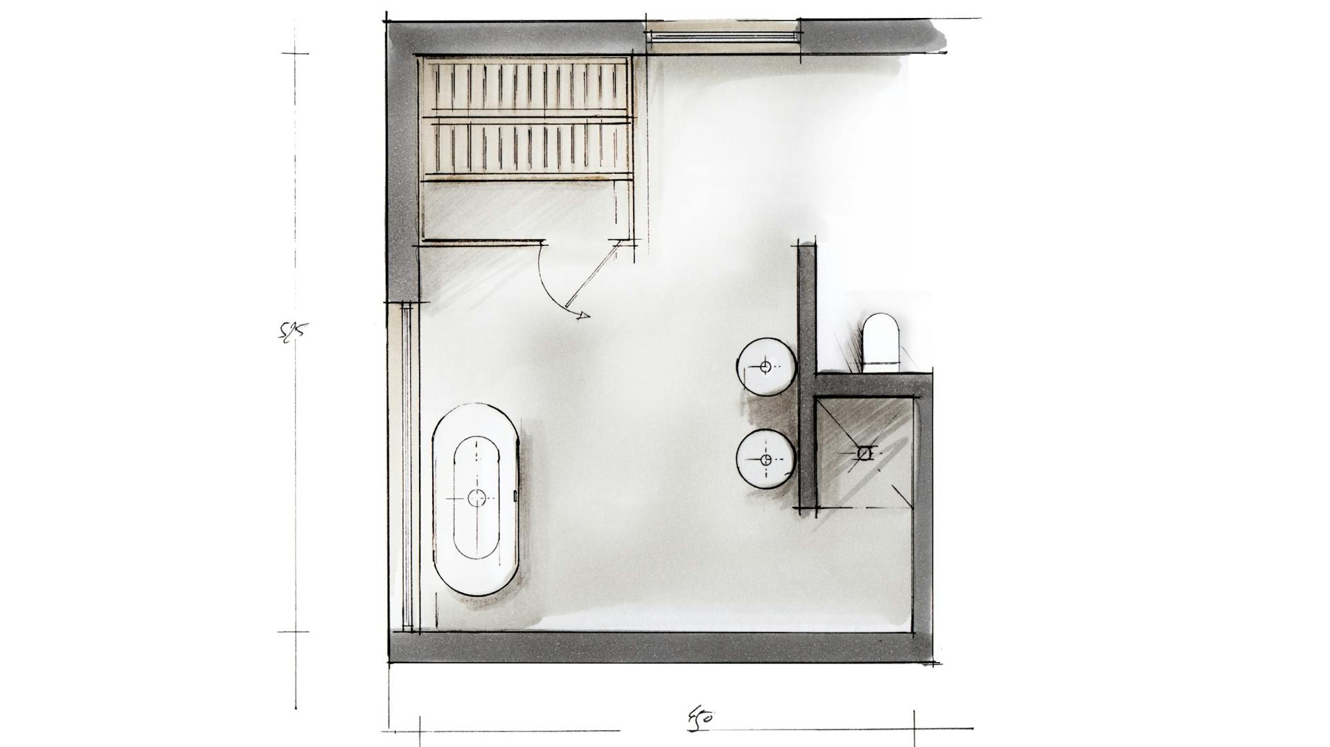 Familienbad mit T-Form.