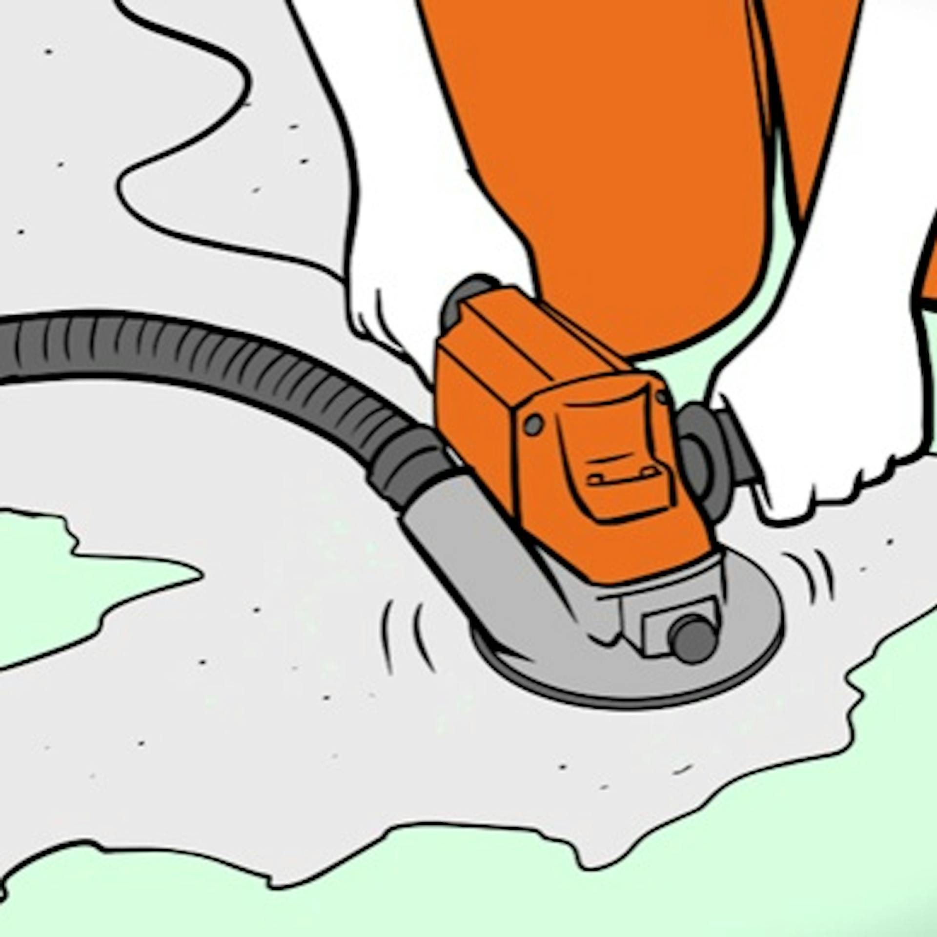 Der Bodenbelag des Balkons wird vor der Abdichtung abgeschliffen.