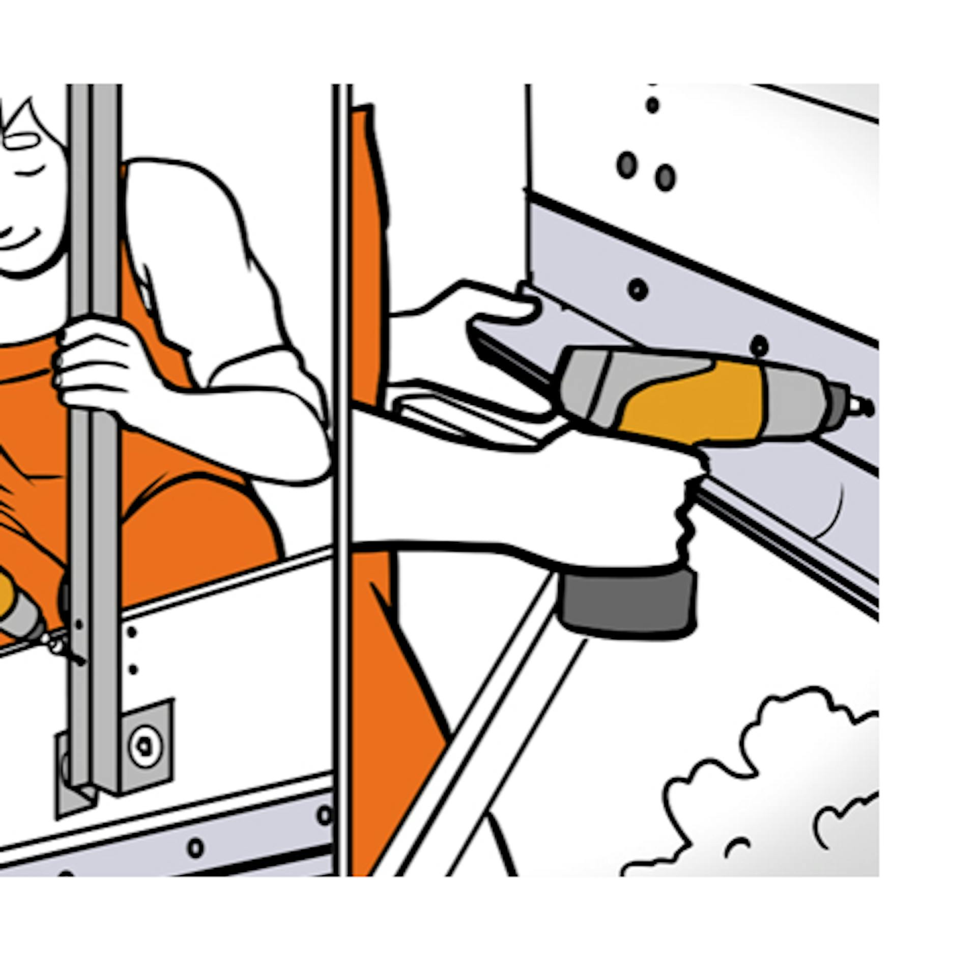 Heimwerker montiert Geländer und Ablaufrinne nach der Balkonabdichtung.