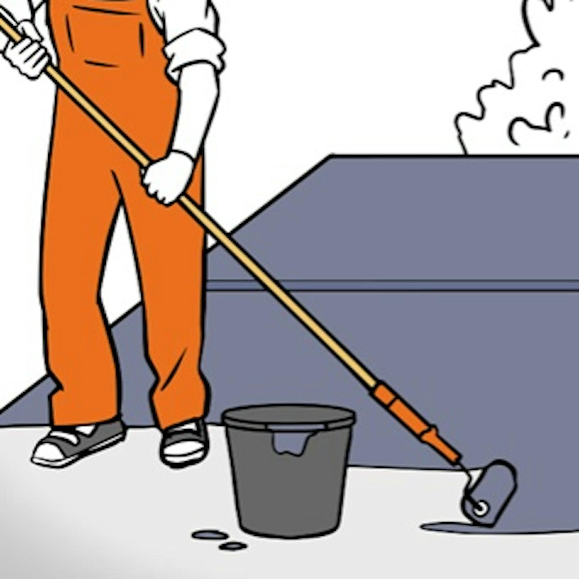 Heimwerker trägt Dichtungsanstrich auf Balkon auf.