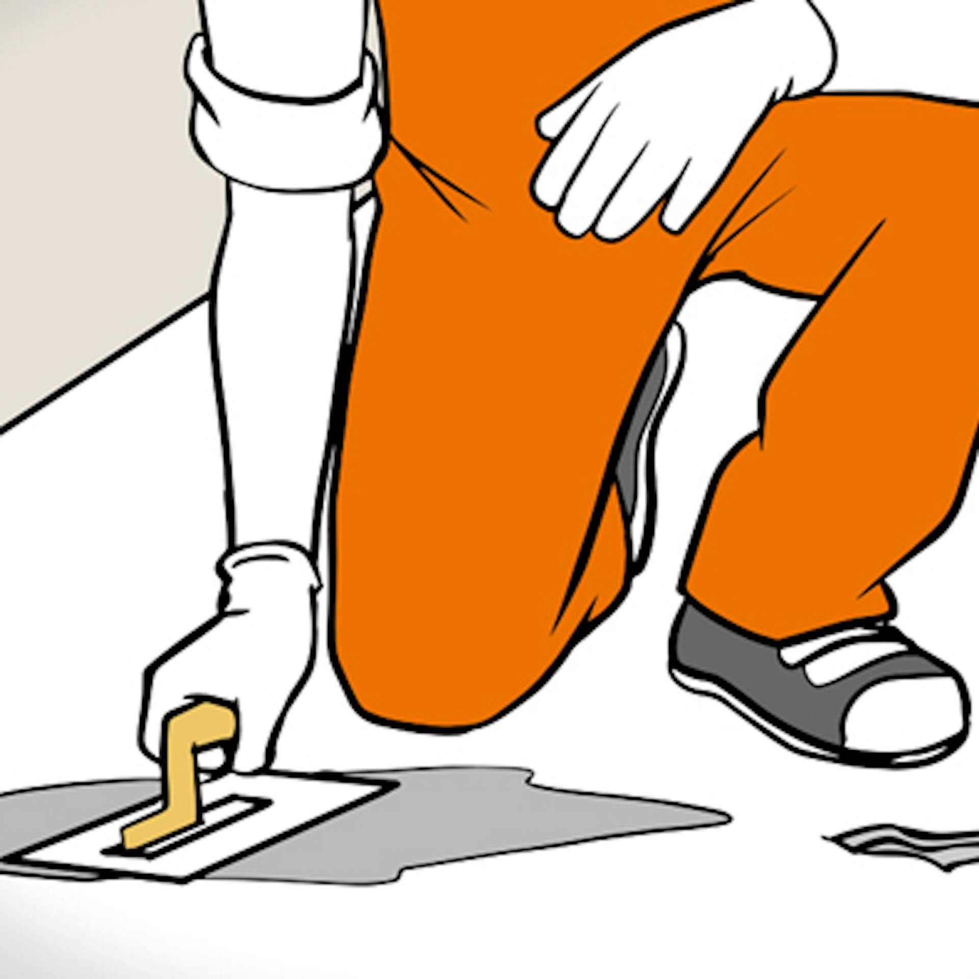 Balkonsanierung: Heimwerker bessert mit Mörtel, Eimer und Glättekelle Risse auf dem Balkon aus.