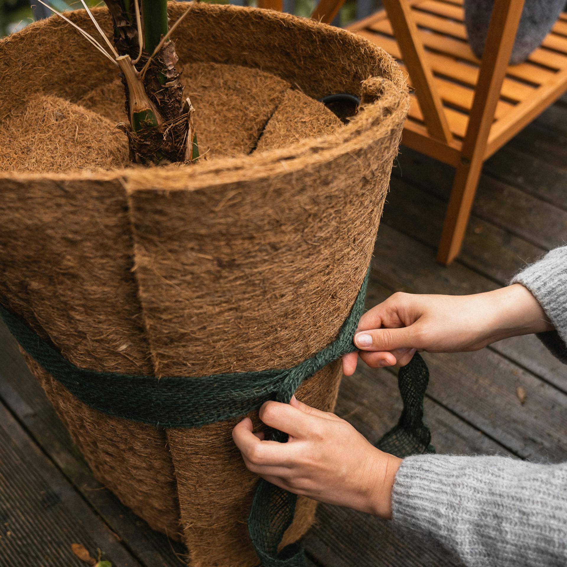 Balkonpflanzen mit Matte einwickeln