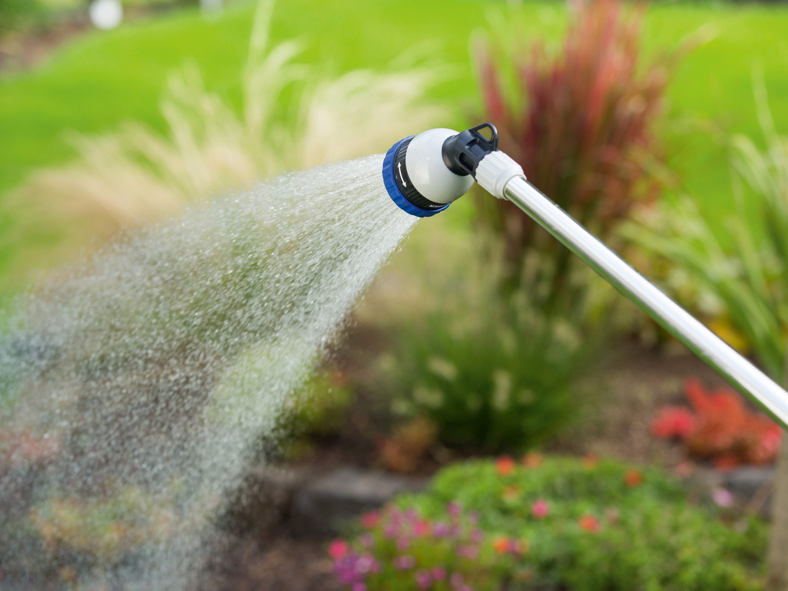 Öntözés szórófejjel a kertben