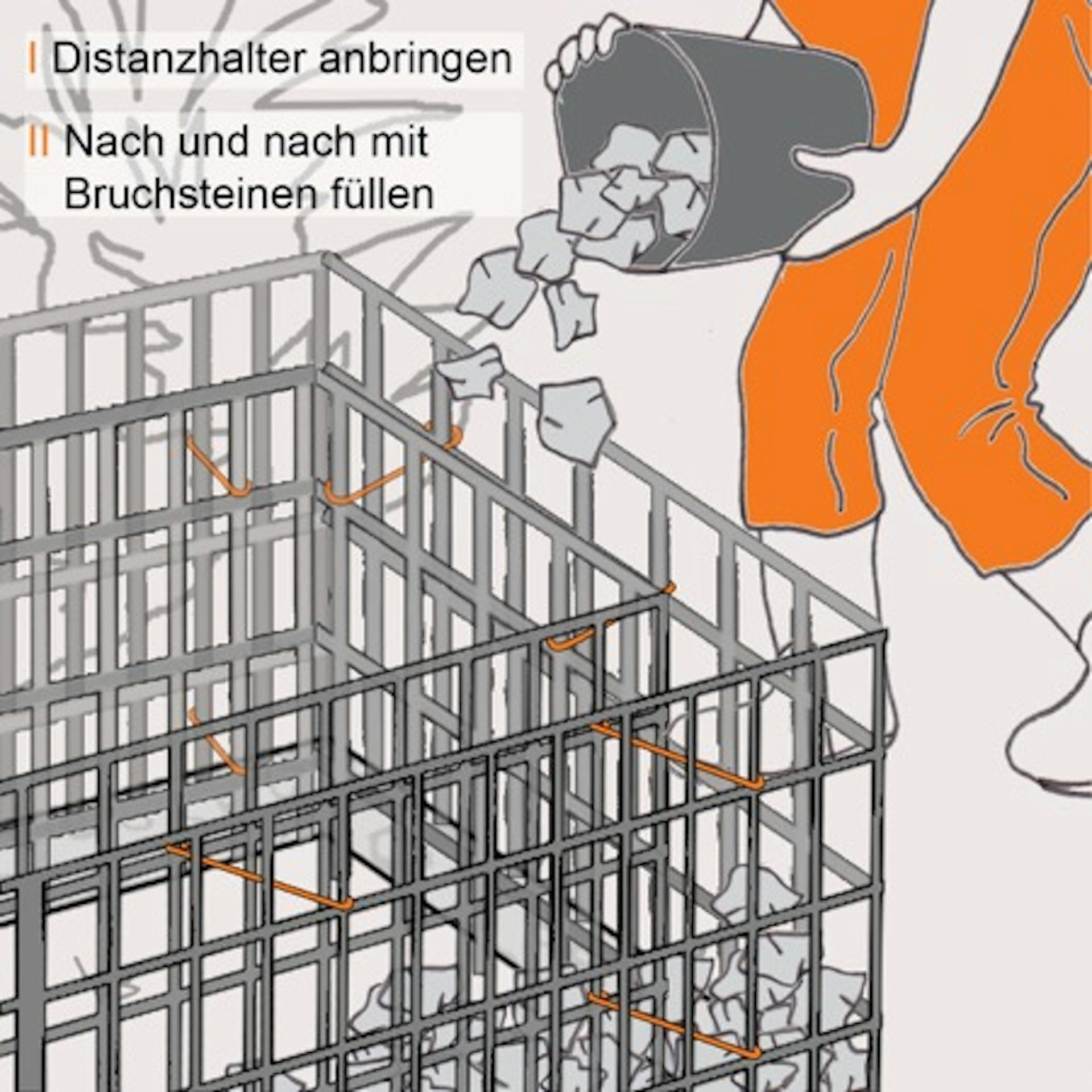 Gabione wird mit Steinen gefüllt